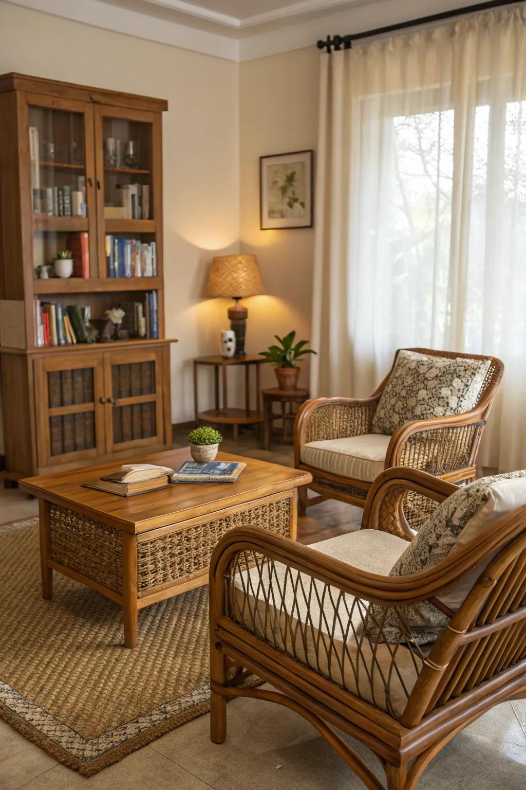 Inherent materials inject warmth into a boho space.