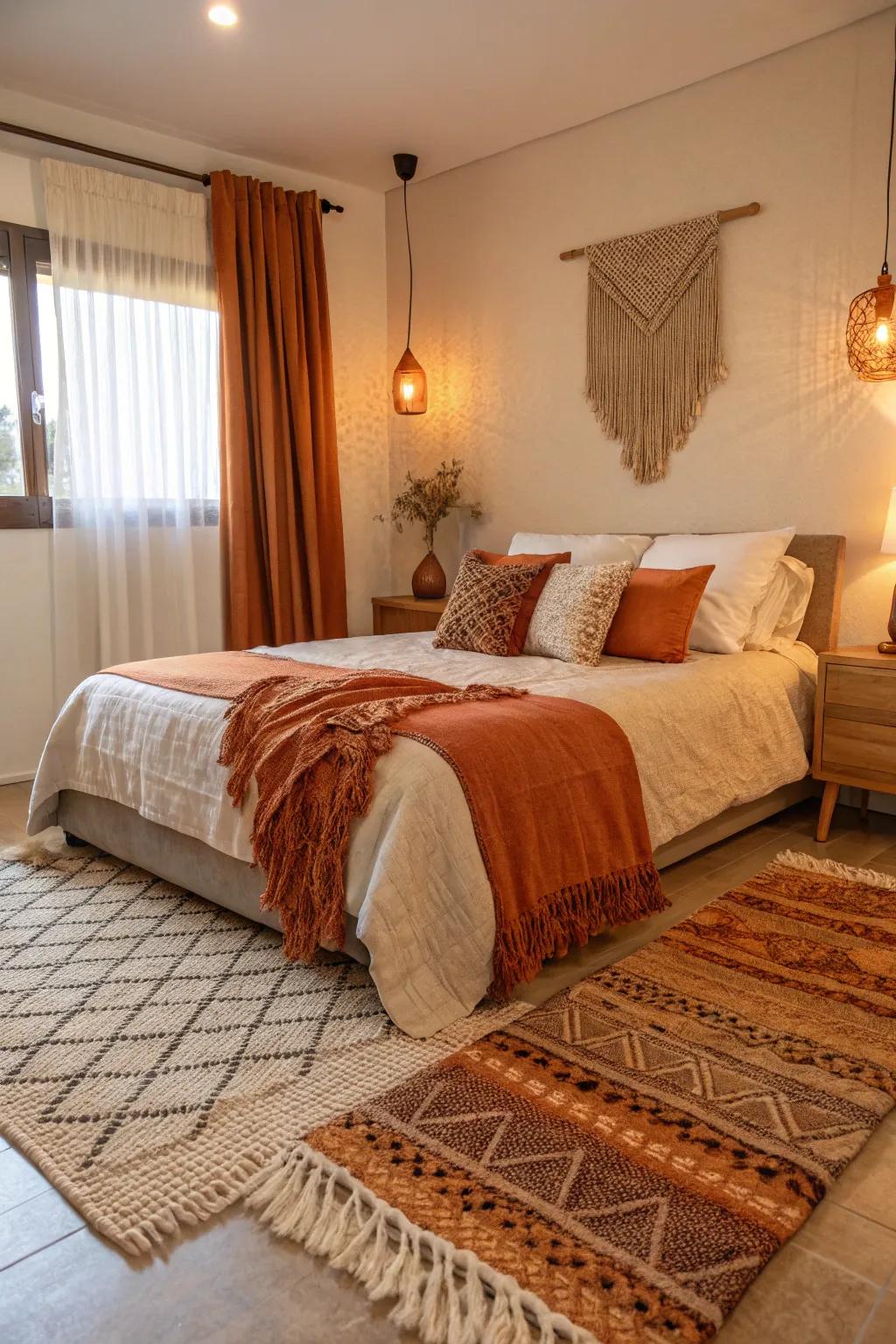 Textured rug adding warmth and design.