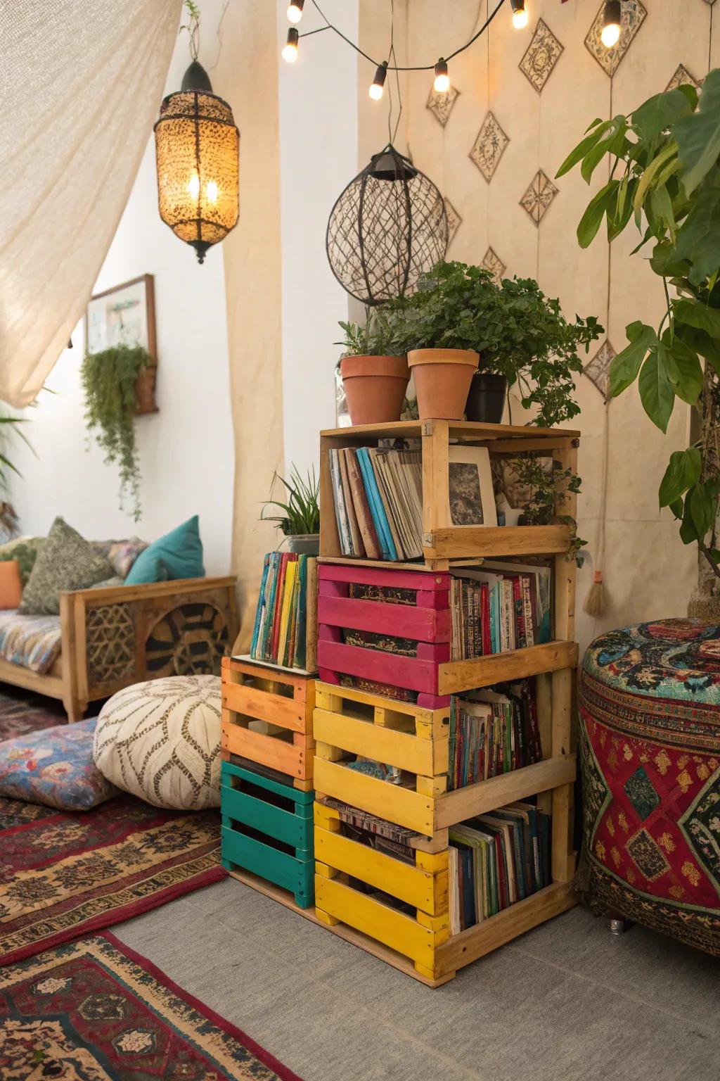 Vivid containers lend a lively accent to your storing endeavors.