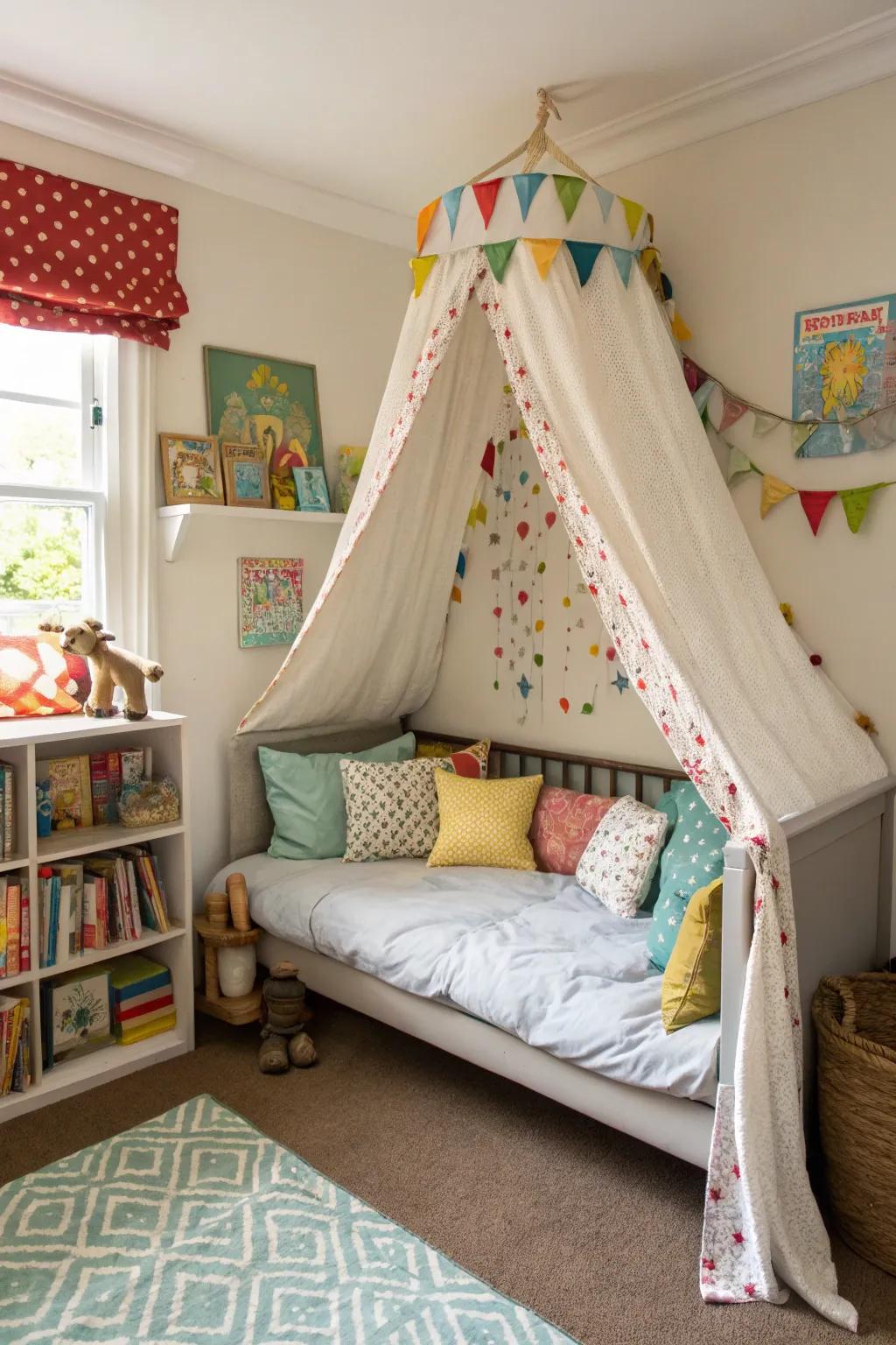 Inspire imaginative games with a canopy atop the daybed.