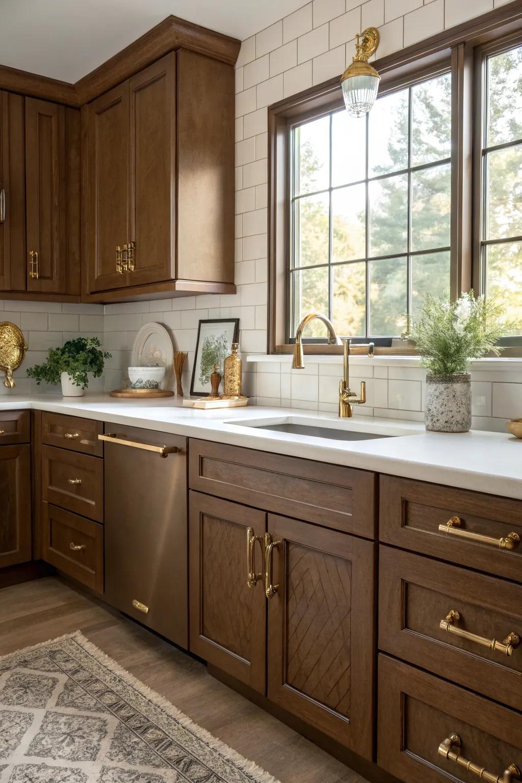 Glossy accents introduce a hint of luxury to timber kitchens.