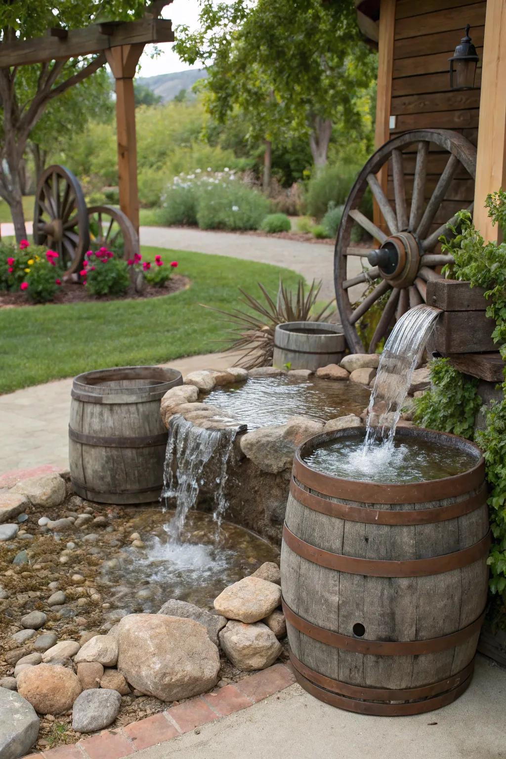 Country accents imbue this fountain with an endearing farmhouse charm.