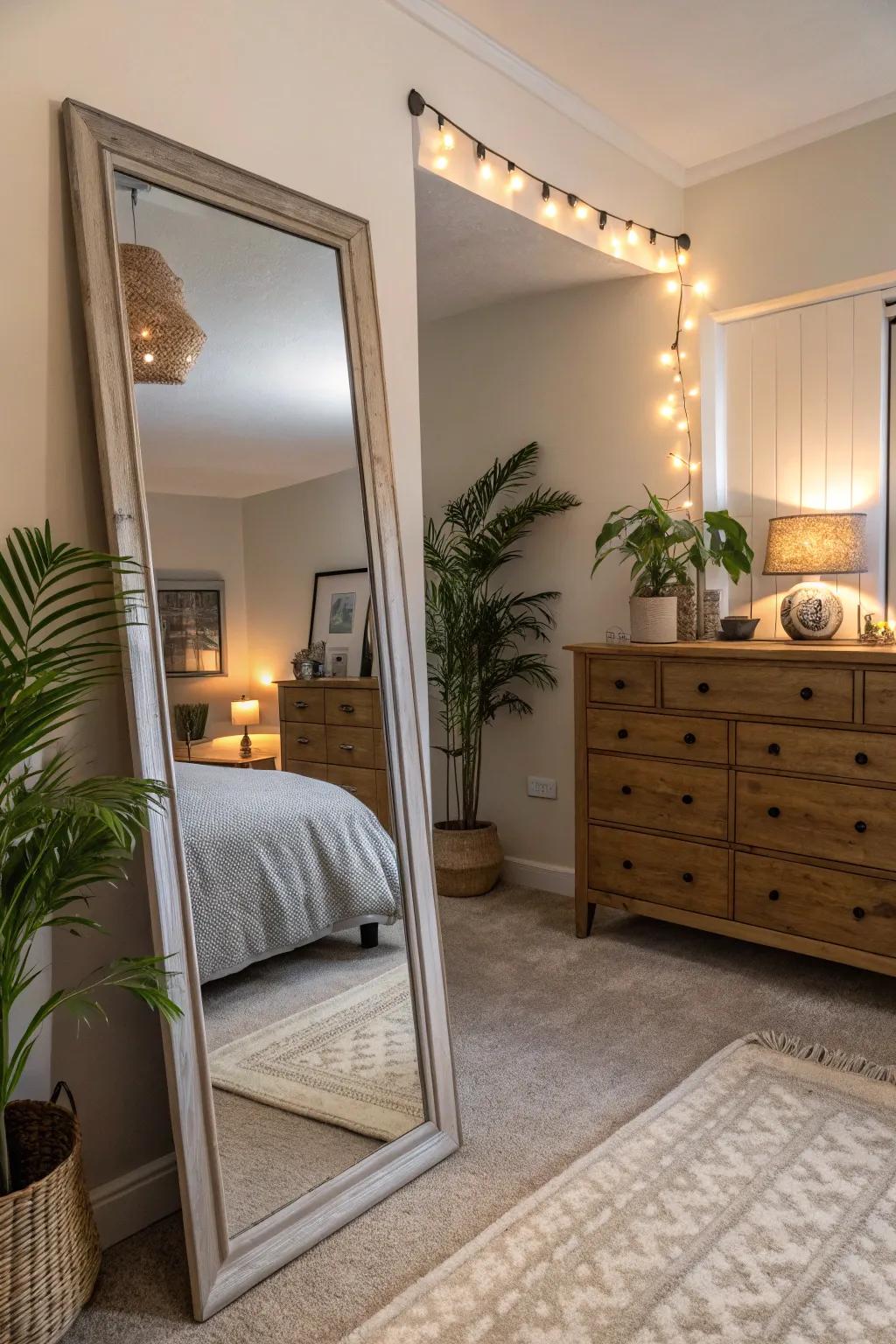 Mirrors enhance the perception of room size and add decorative appeal.