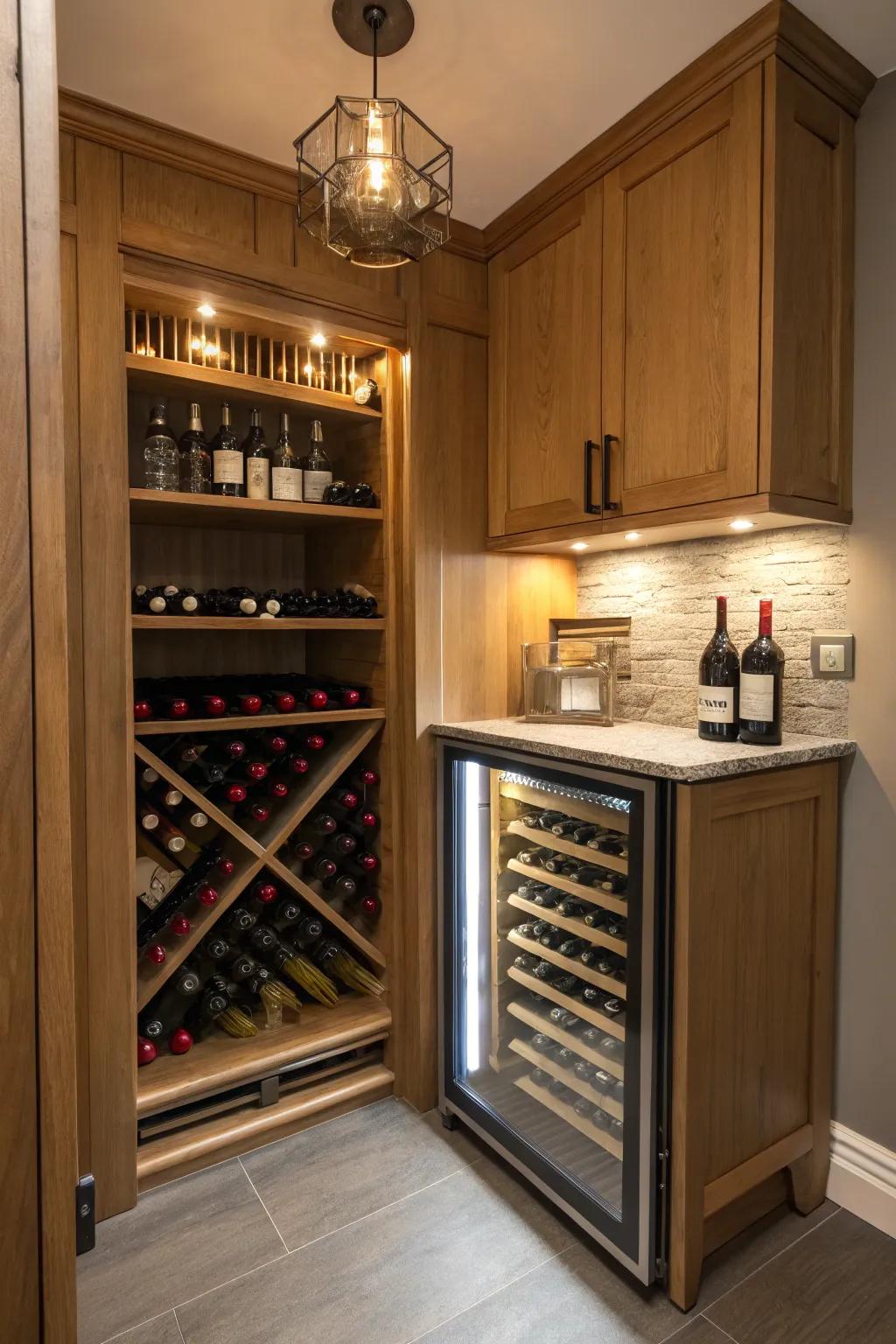 Transform unused space into a dedicated beverage alcove for a cozy touch.