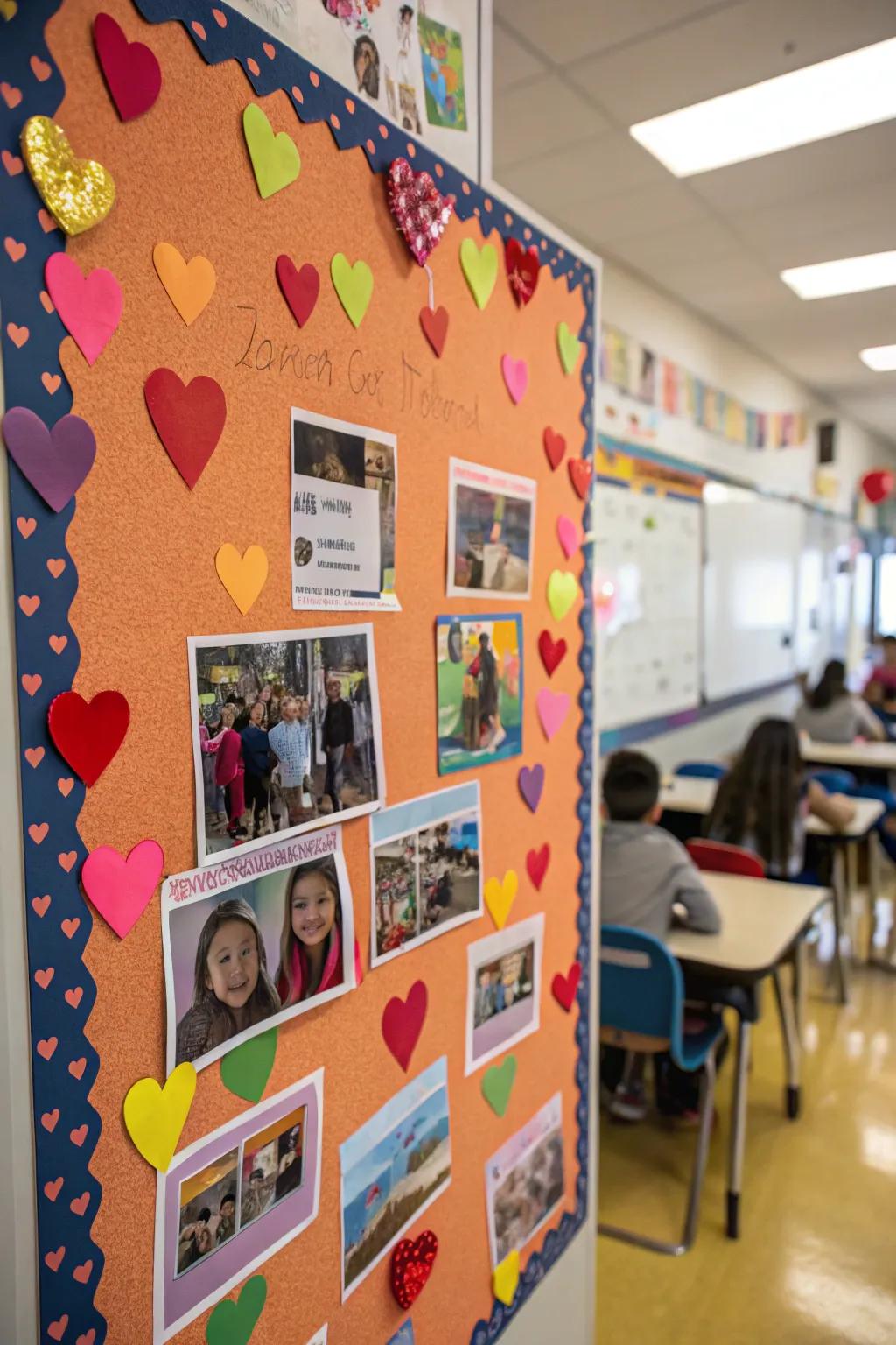 A self-image board ornamented with snapshots and affection designs.