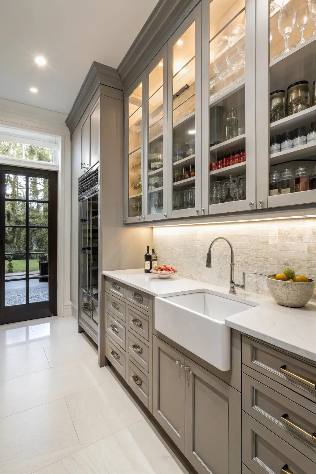 A practical service space showcasing a chic, convenient food-prep basin.