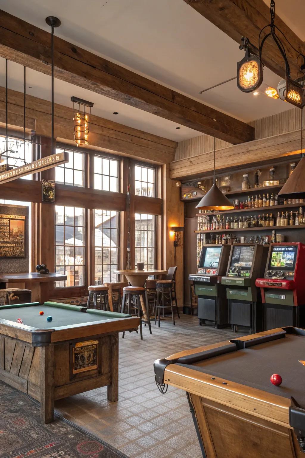 A bar space lends convenience and style to your game room.