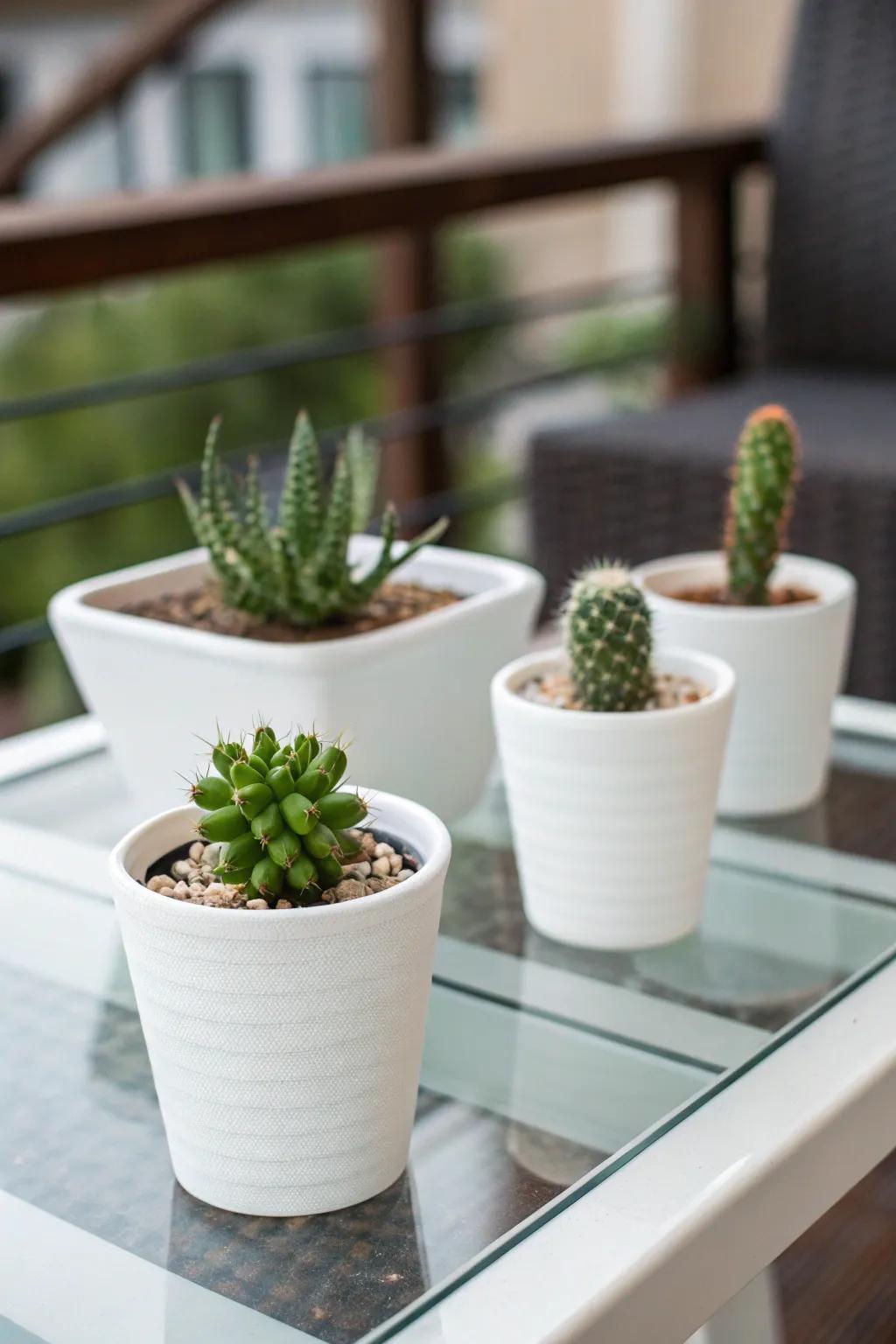 Minimalist containers empower the intrinsic beauty of cacti to flourish.