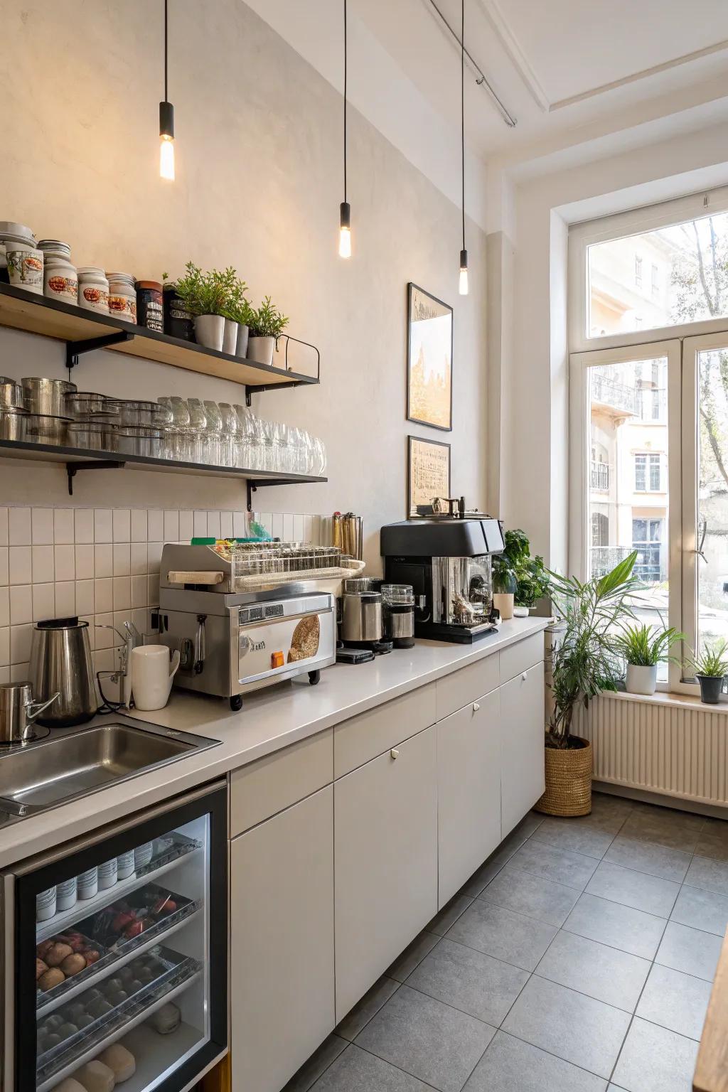 A small but chic cafe kitchen making effective use of available space.