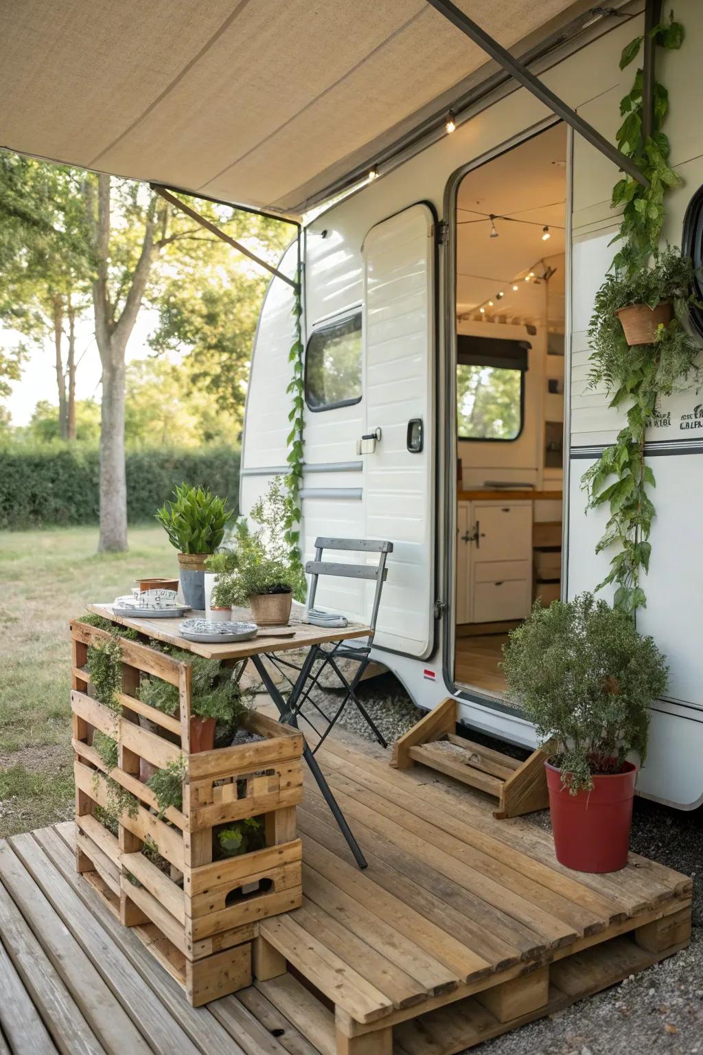 A DIY pallet porch providing a rustic and cost-effective solution.
