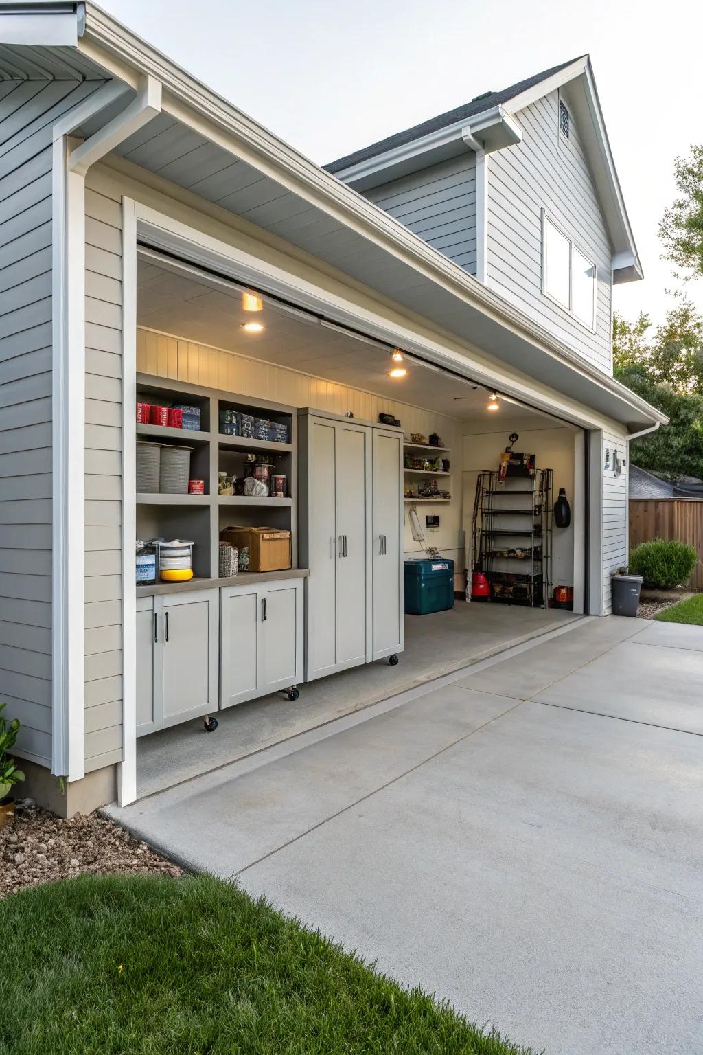 A carport that cleverly integrates stowage solutions.