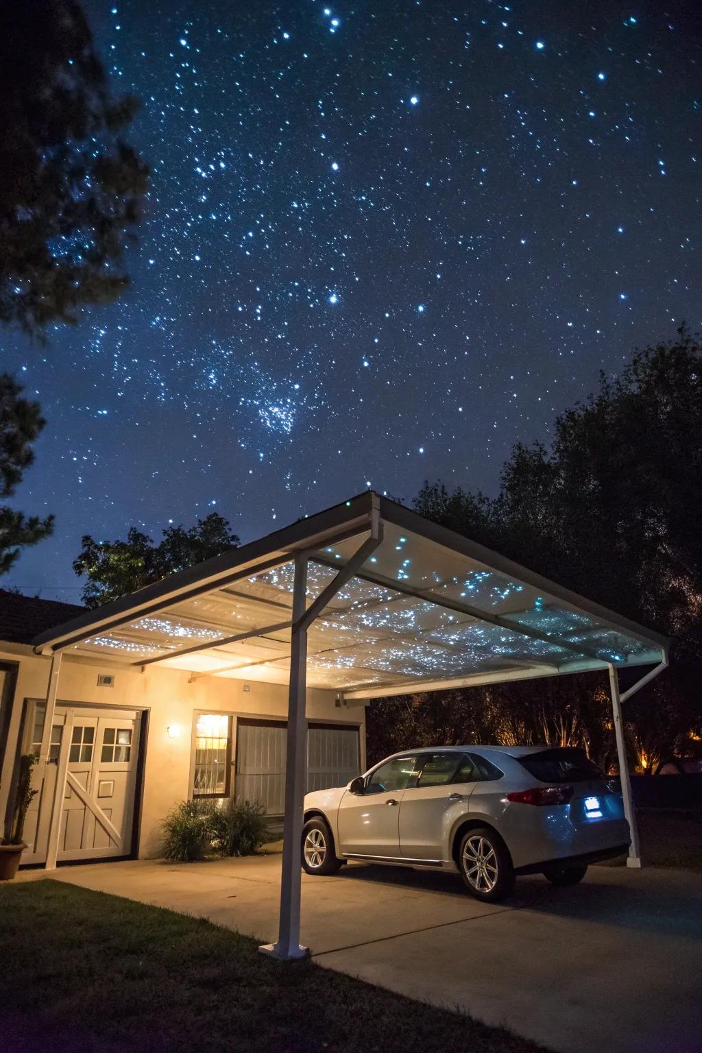 A cosmic projection lends a stellar touch to your carport.