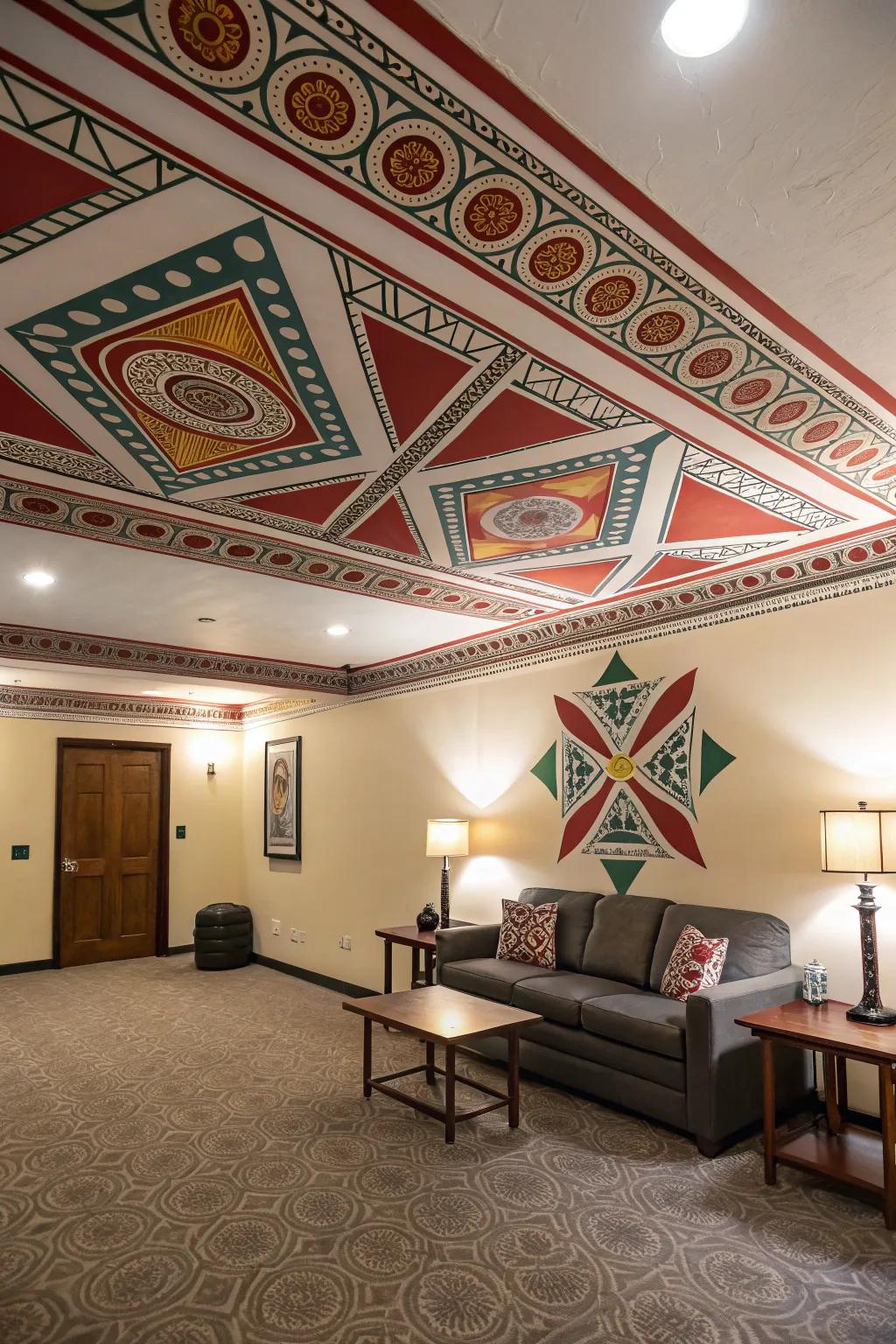 Infuse character with a bold, patterned ceiling that communicates volumes.