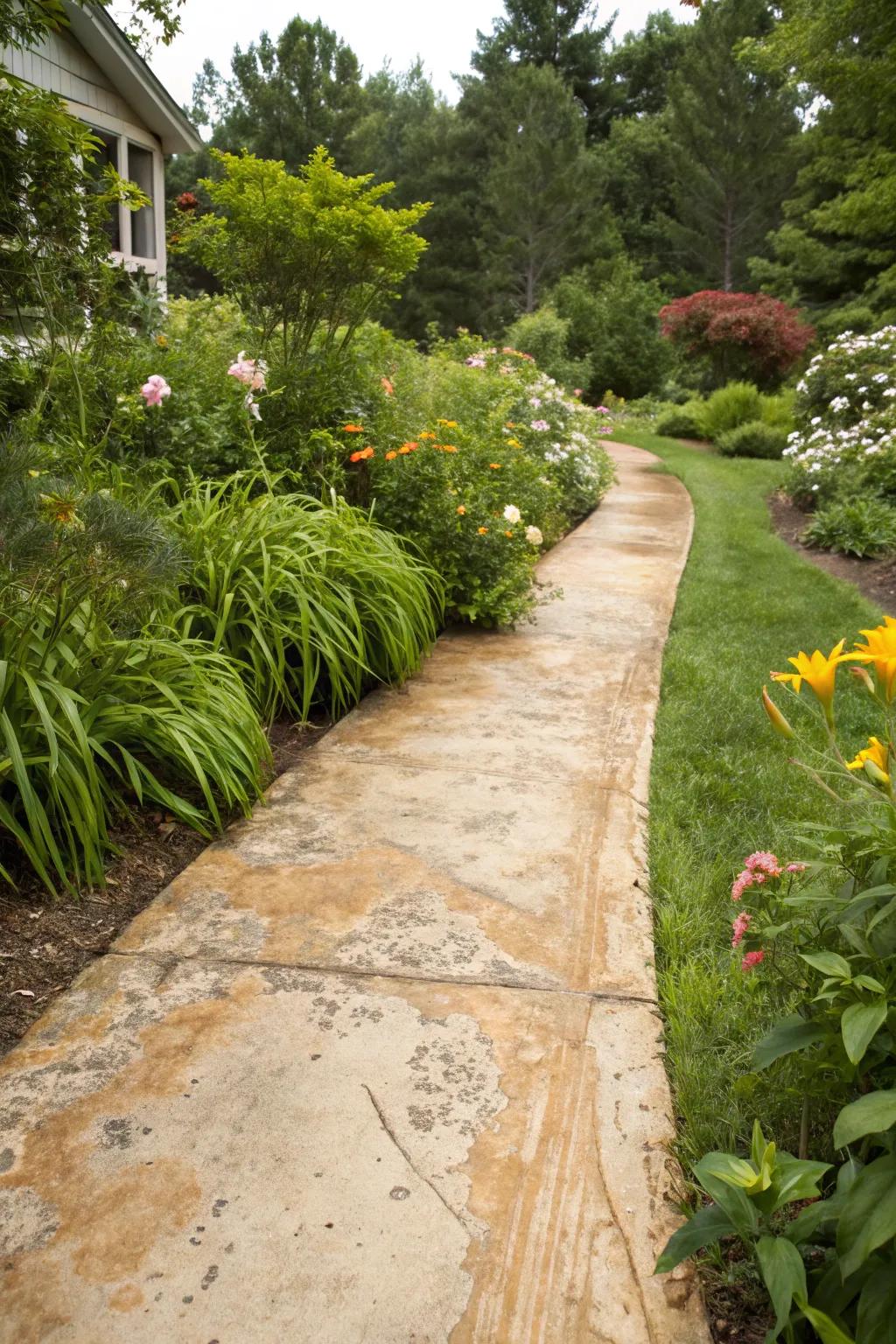 A chalk washed concrete path, delivering a hint of timeless elegance.