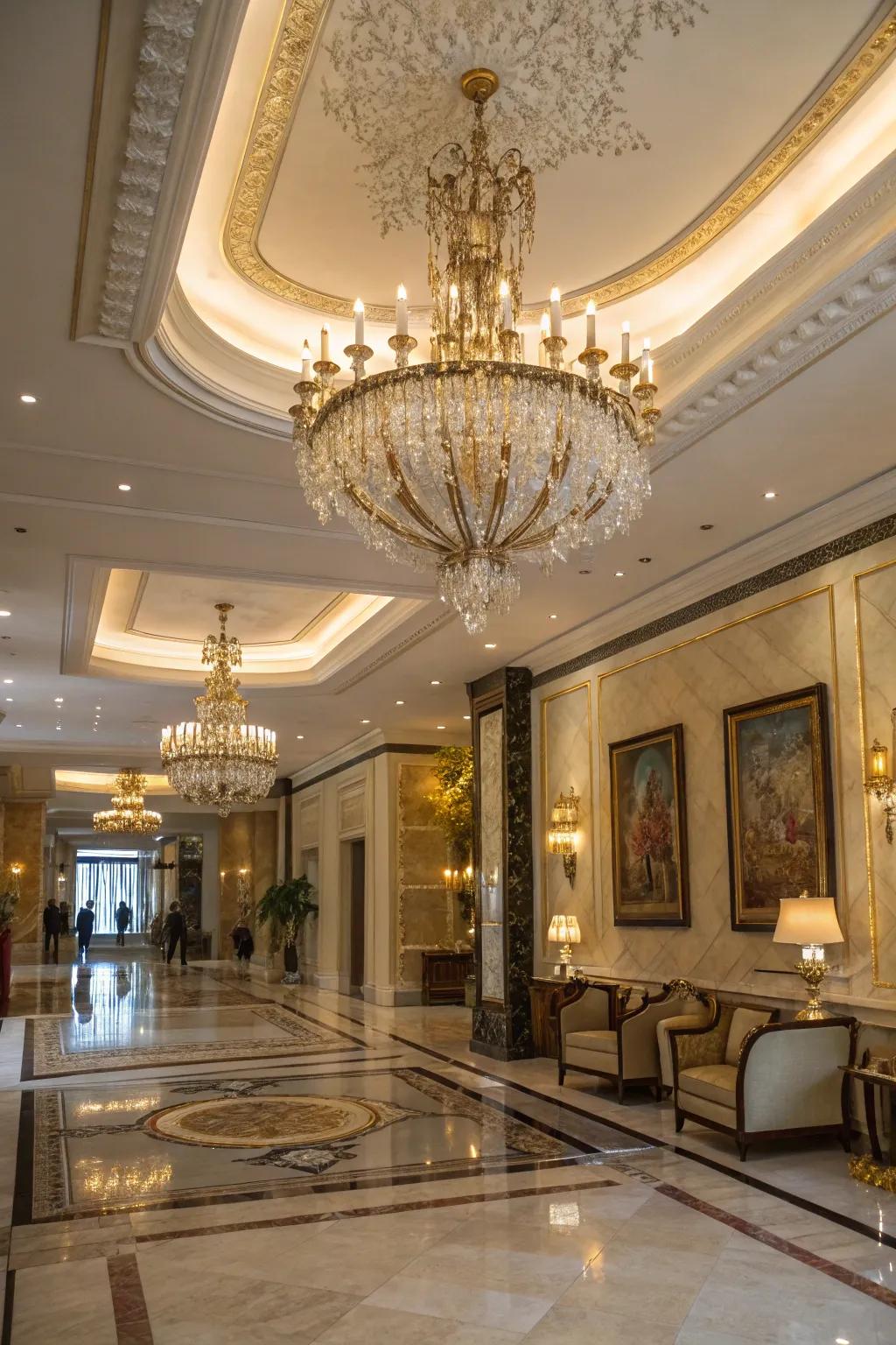 A grand illumination enhancing the sophistication of the entrance.