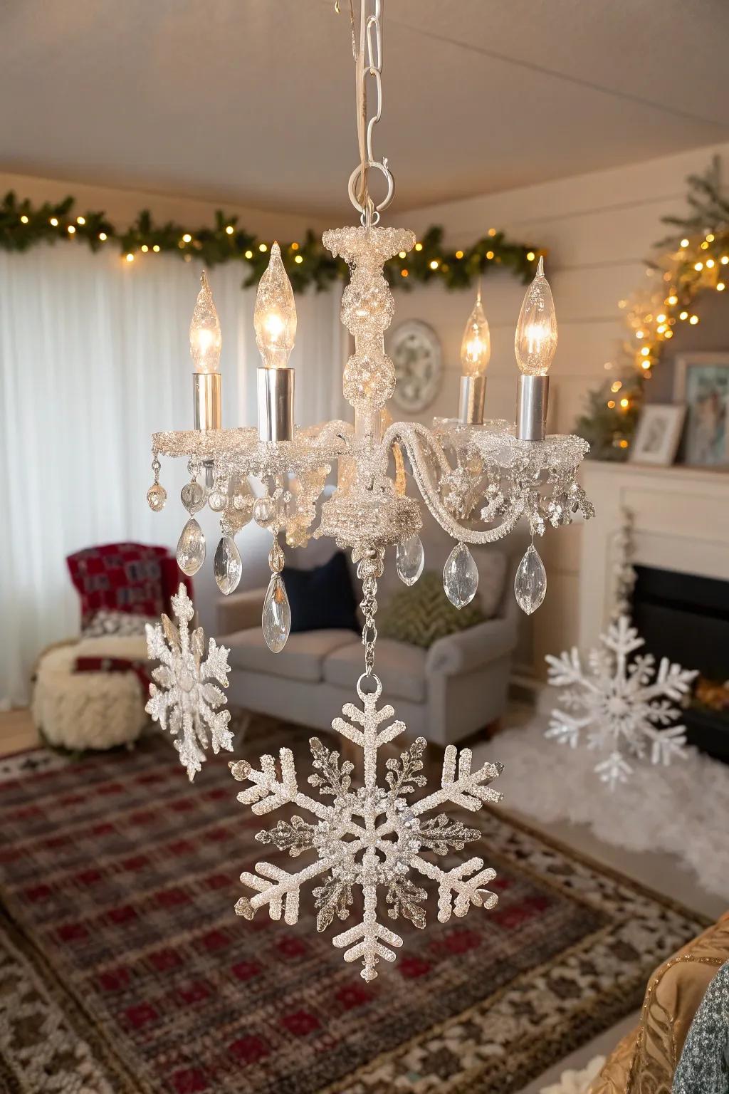 Crystalline flurries: bestowing a wintry glimmer upon any chandelier.