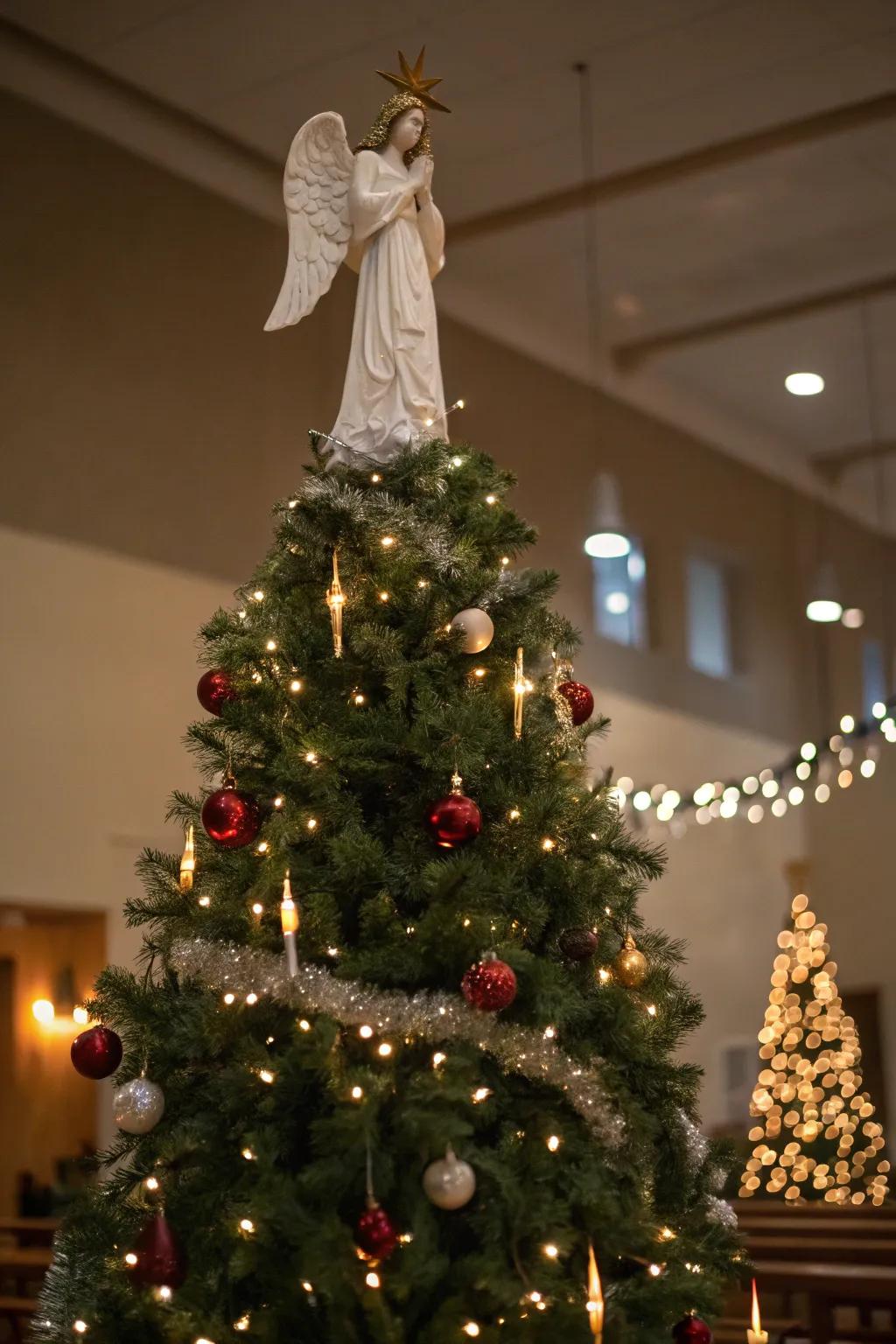 An angel topper adds timeless beauty to the tree.