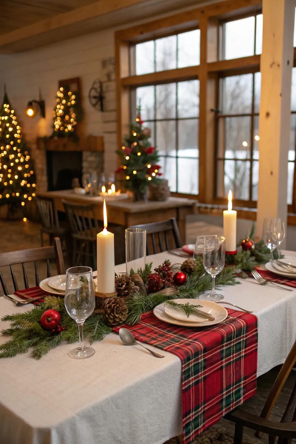 Plaid paths add warmth and pattern to the table.