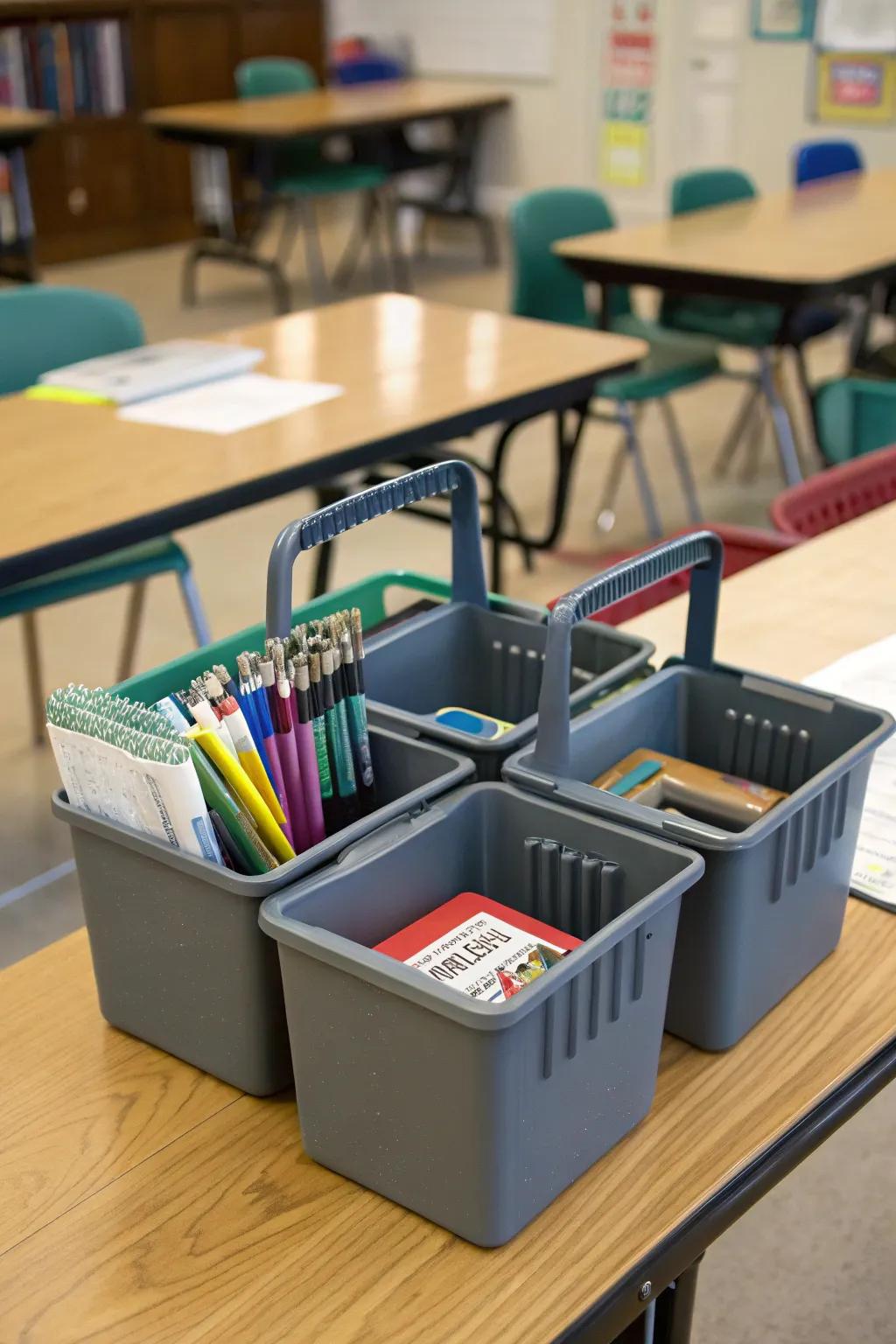 Organizers with handles for effortless mobility in the classroom