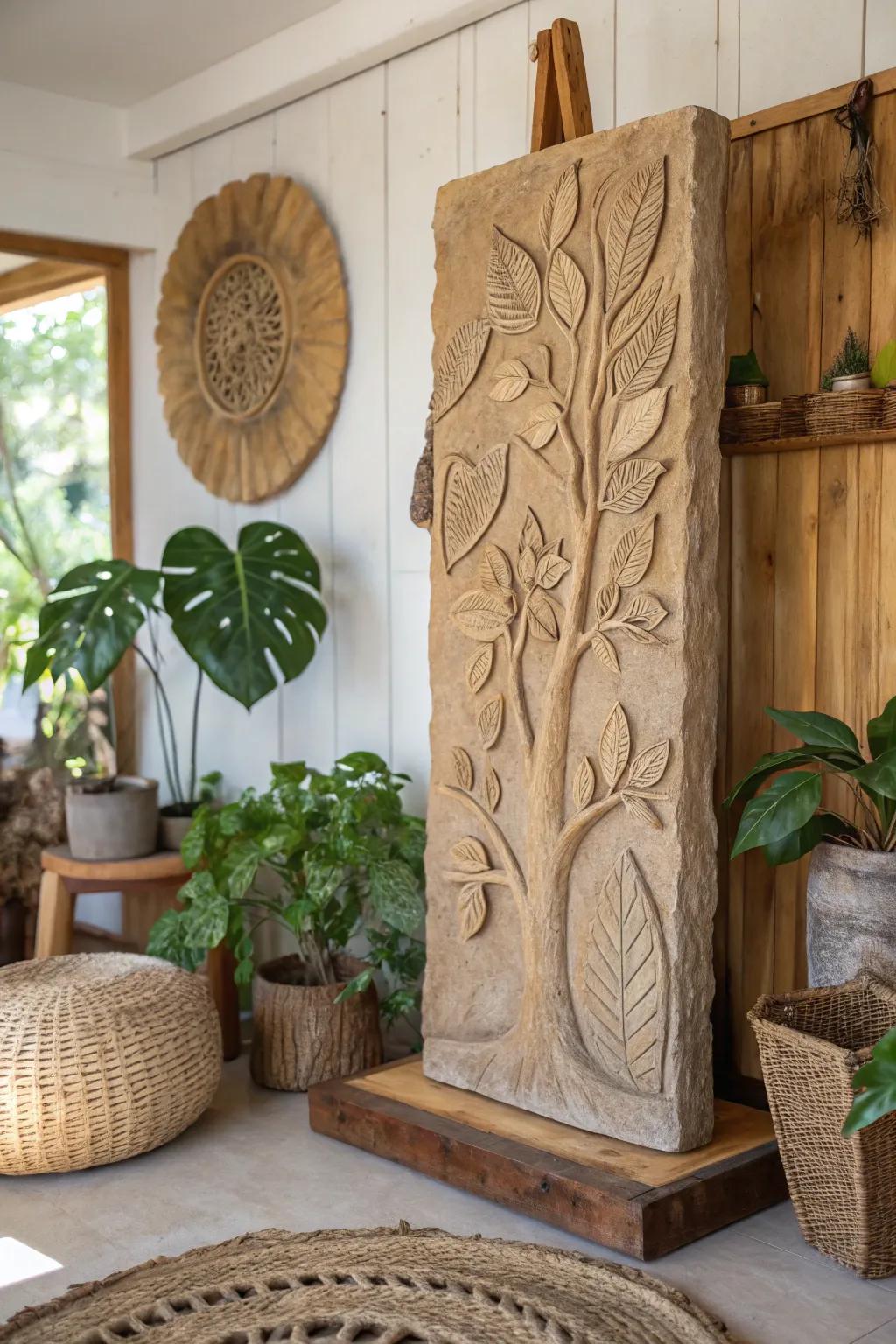 Earth-inspired clay relief sculpture, bringing organic textures into your home.