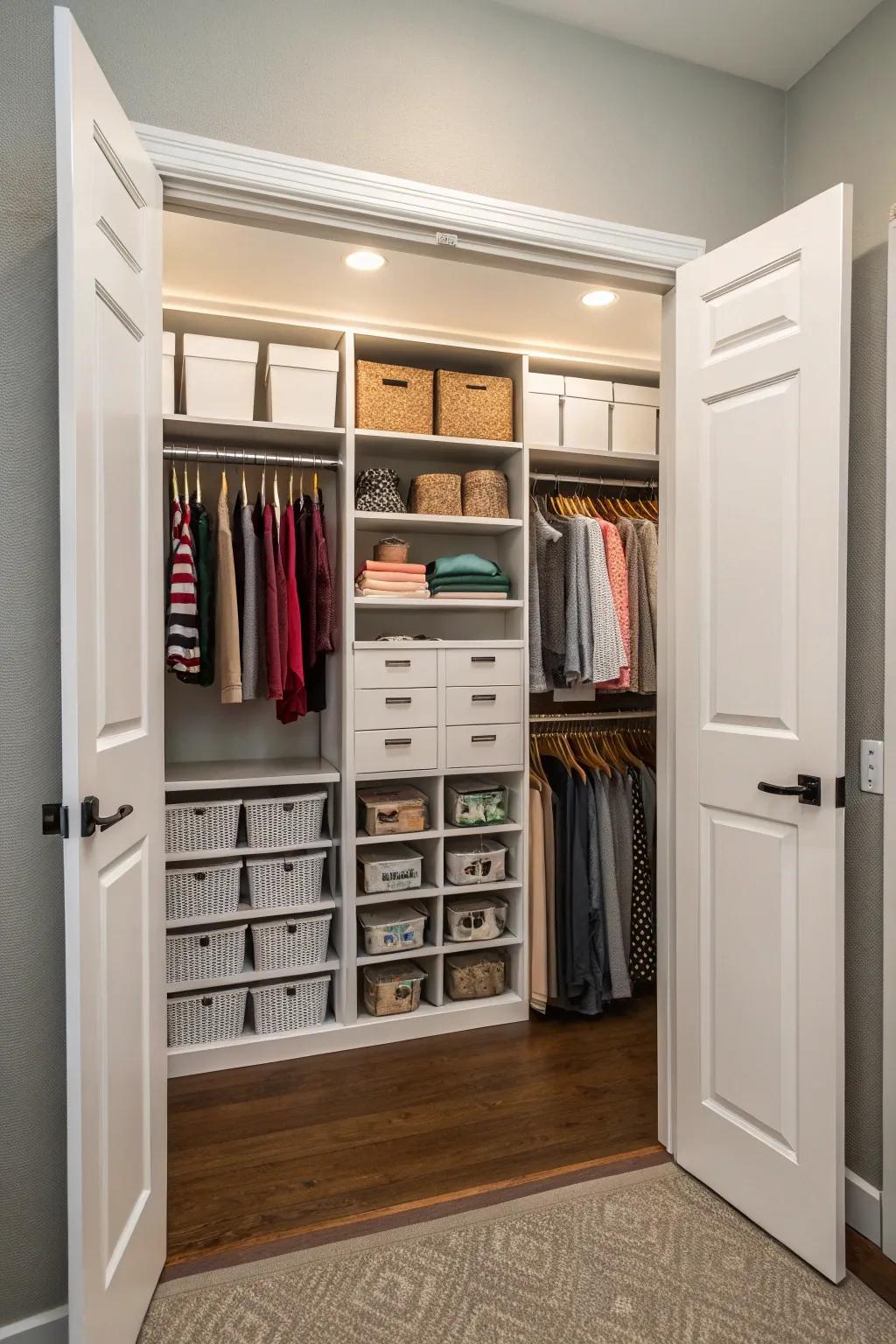 Customized interiors offer a neat and tailored storage solution.