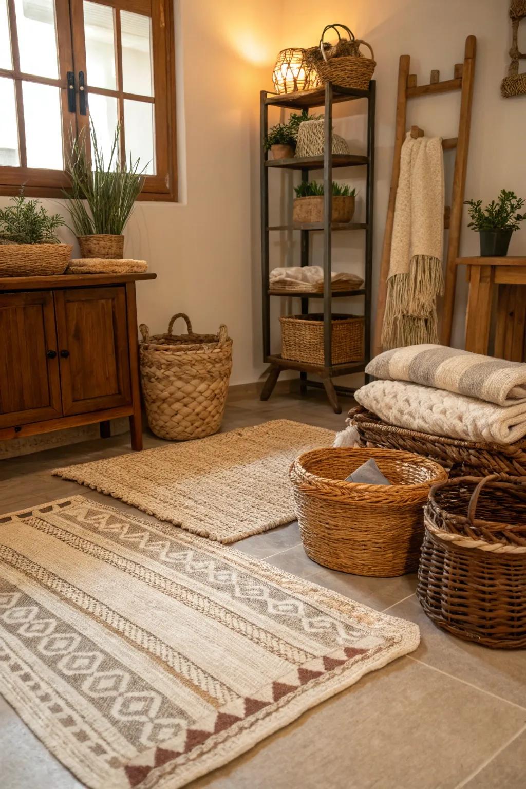 A room enhanced with woven textures and coastal charm.