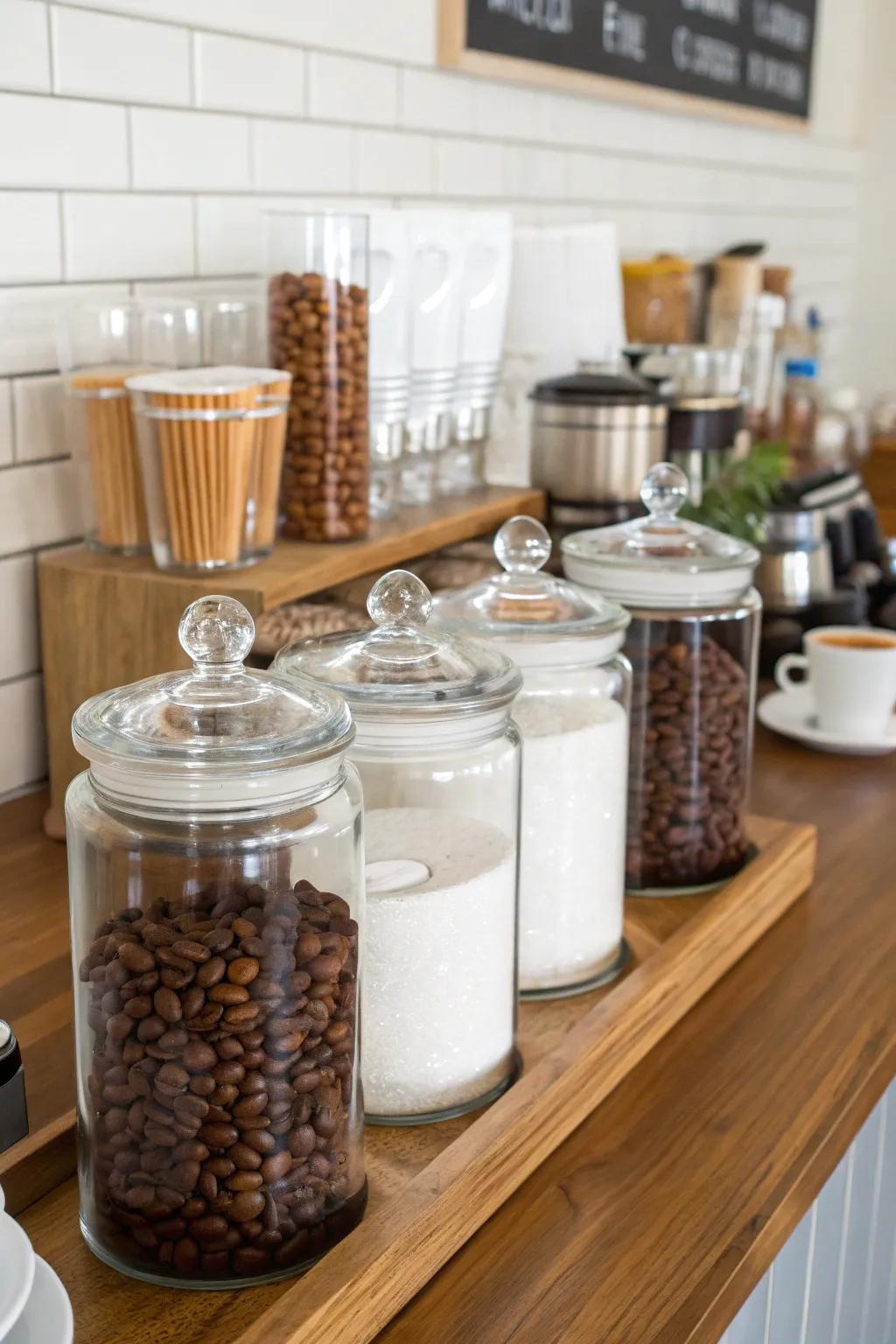 Jars and canisters keep your essentials organized and visually appealing.