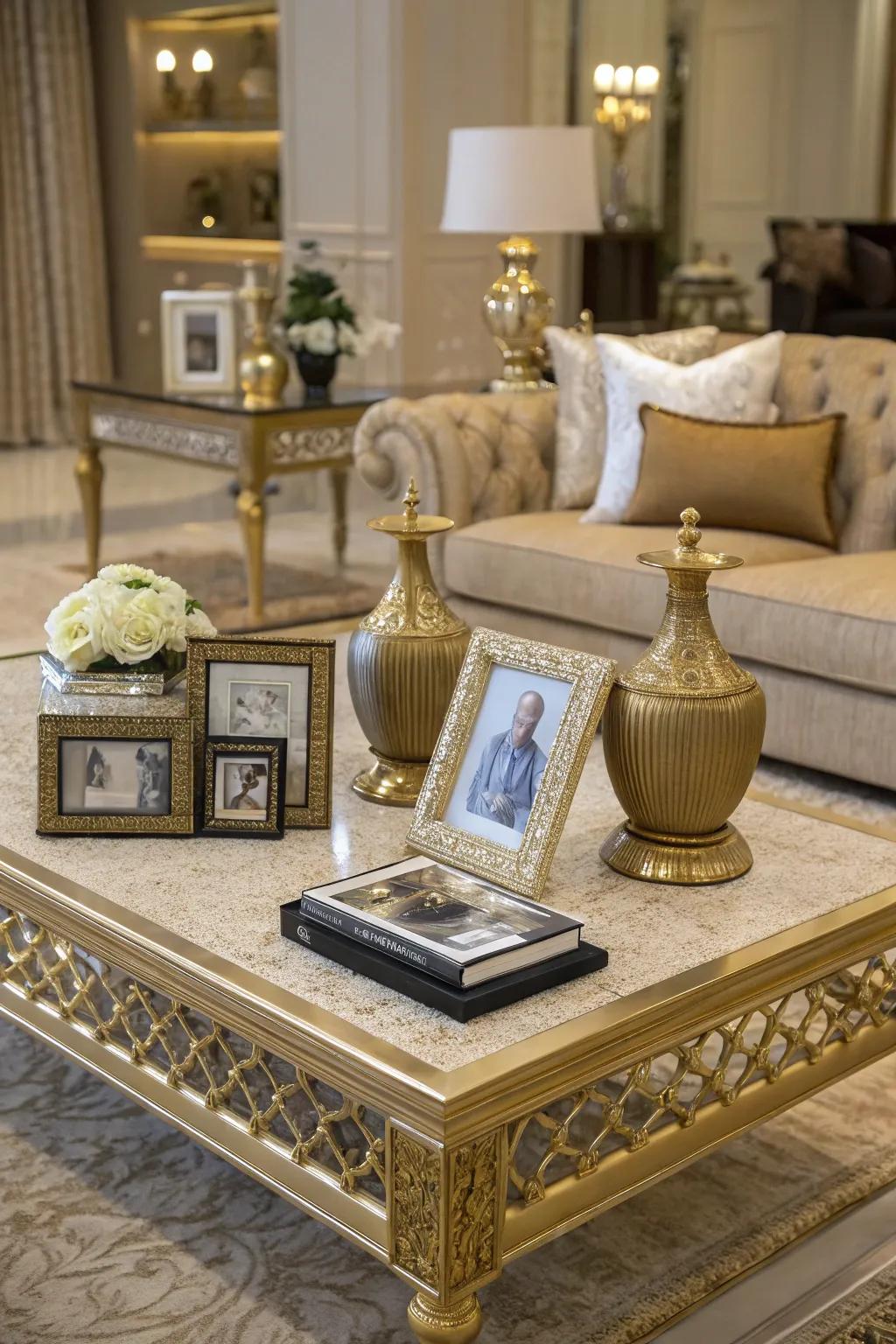 Gilded accents enrich your space with glamour and luxury.