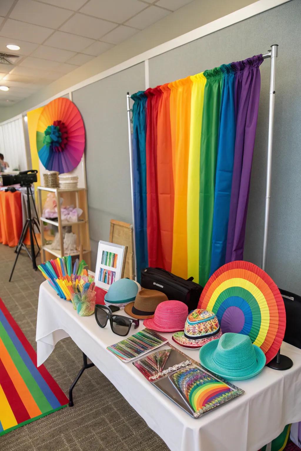 A playful multicolored photo area setup.