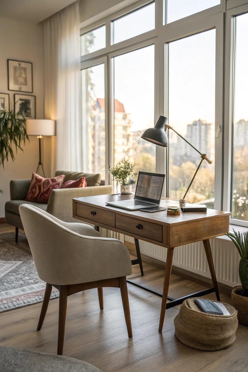 Natural light brightens this cheerful workspace.