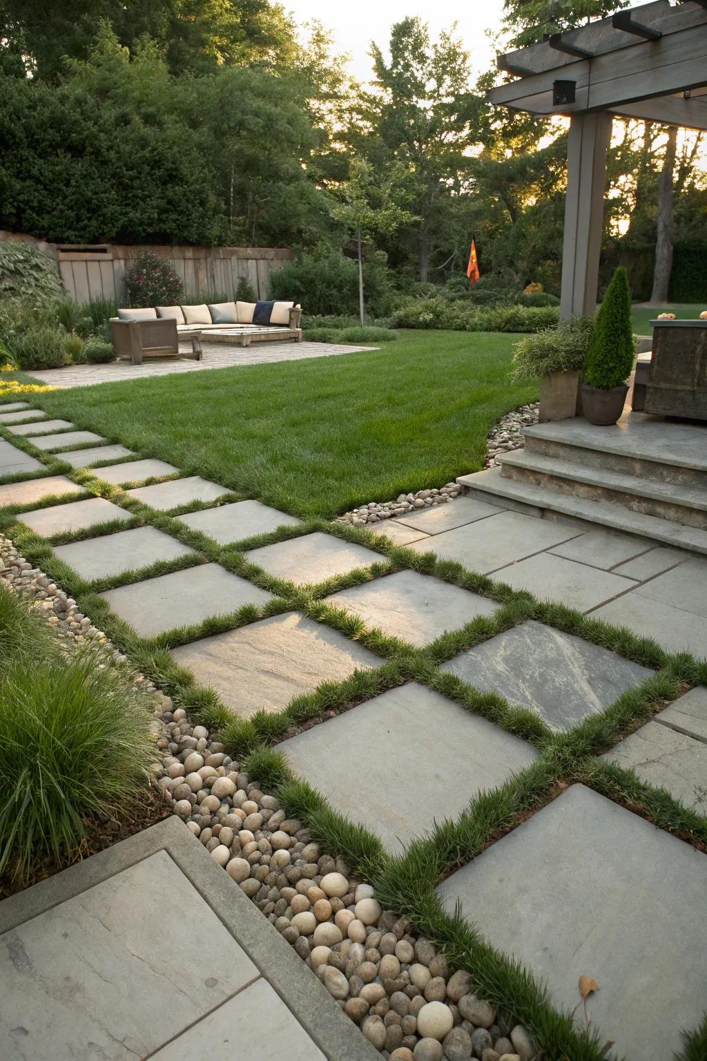 Blending grass with hardscape crafts a balanced, natural border.
