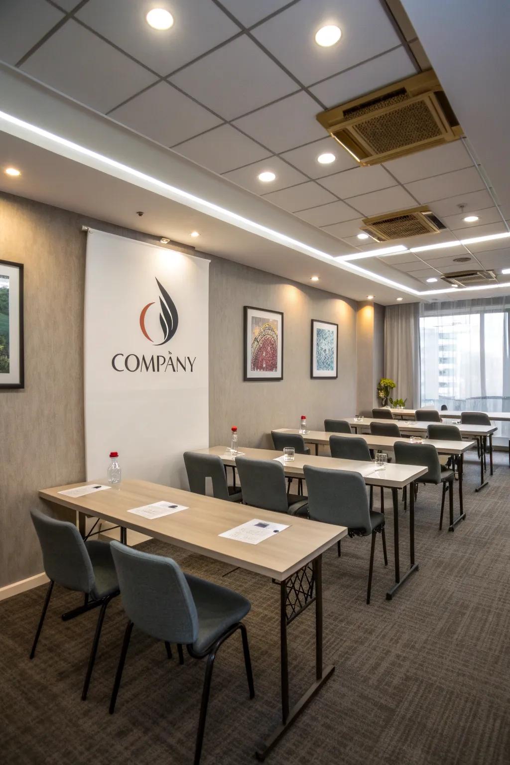 Branding accents customize the area and inspire innovation.