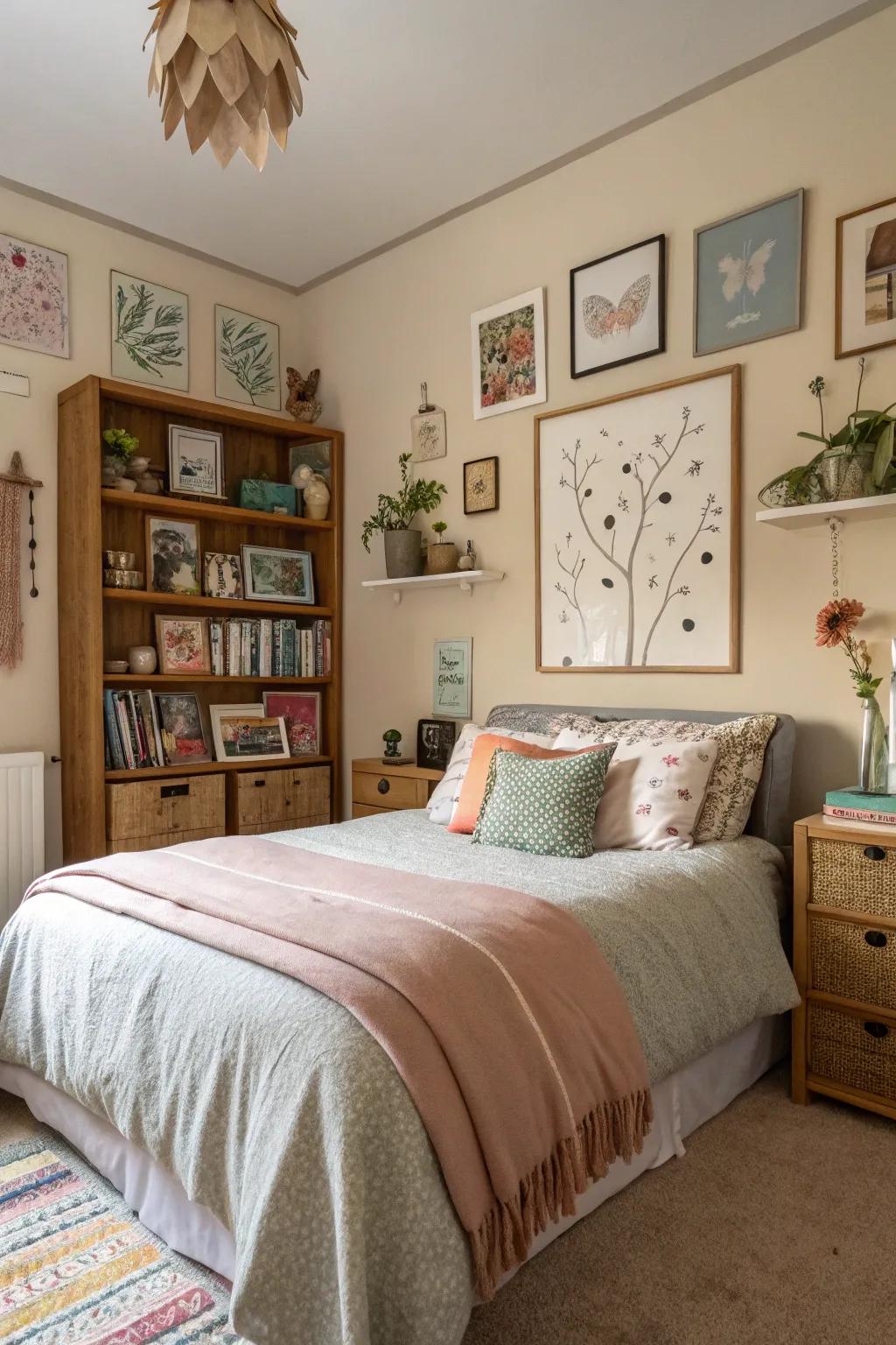 Personal touches add warmth and individuality to the bedroom.