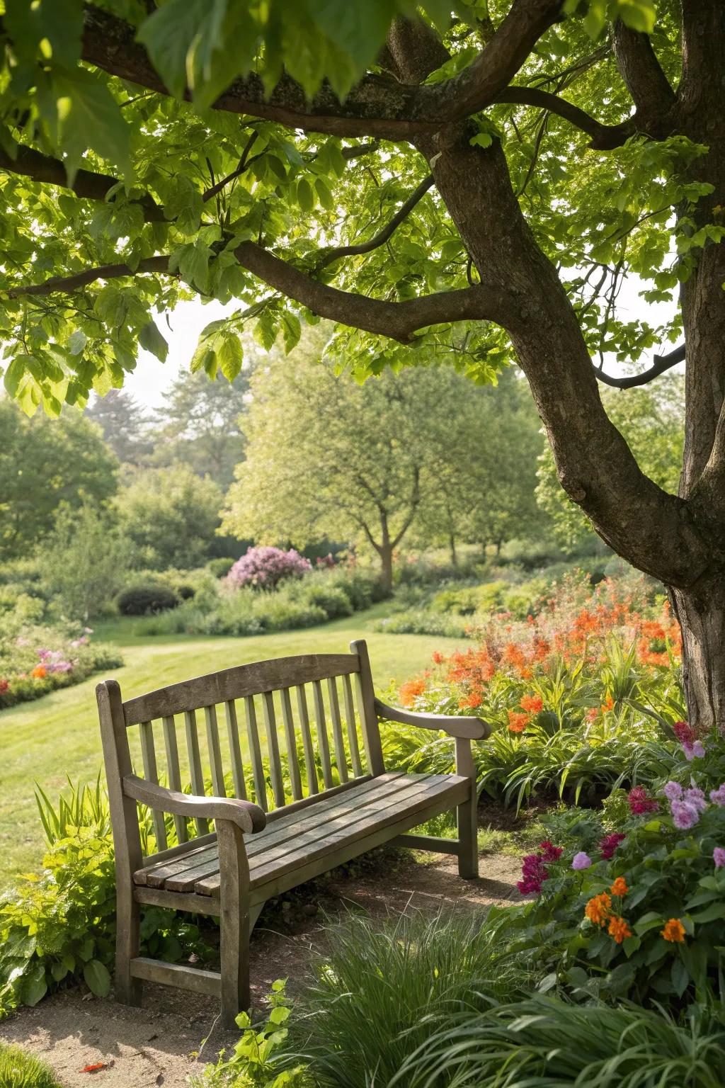 A peaceful garden bench for your outdoor relaxation.
