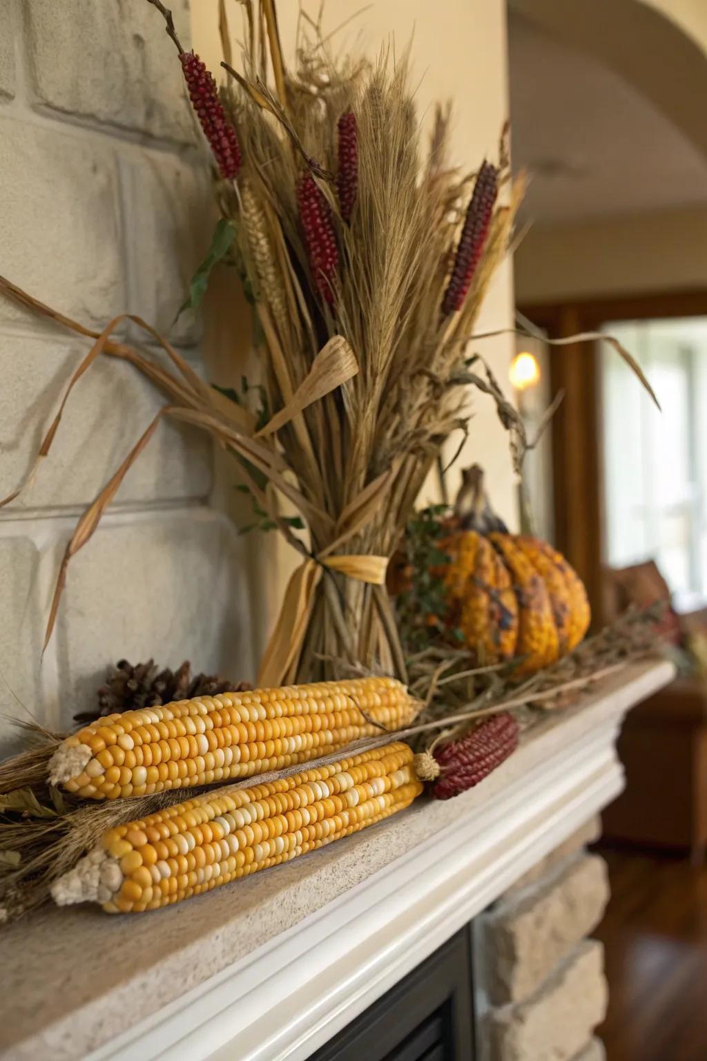 Maize and natural components compose an earthy exhibition.