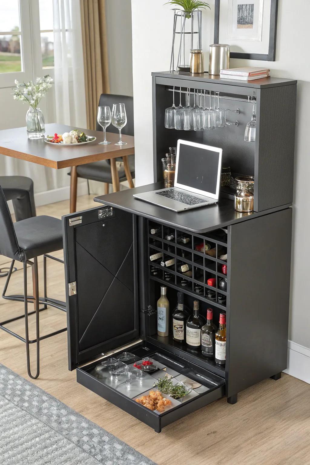 A convertible bar offers versatility for compact environments.