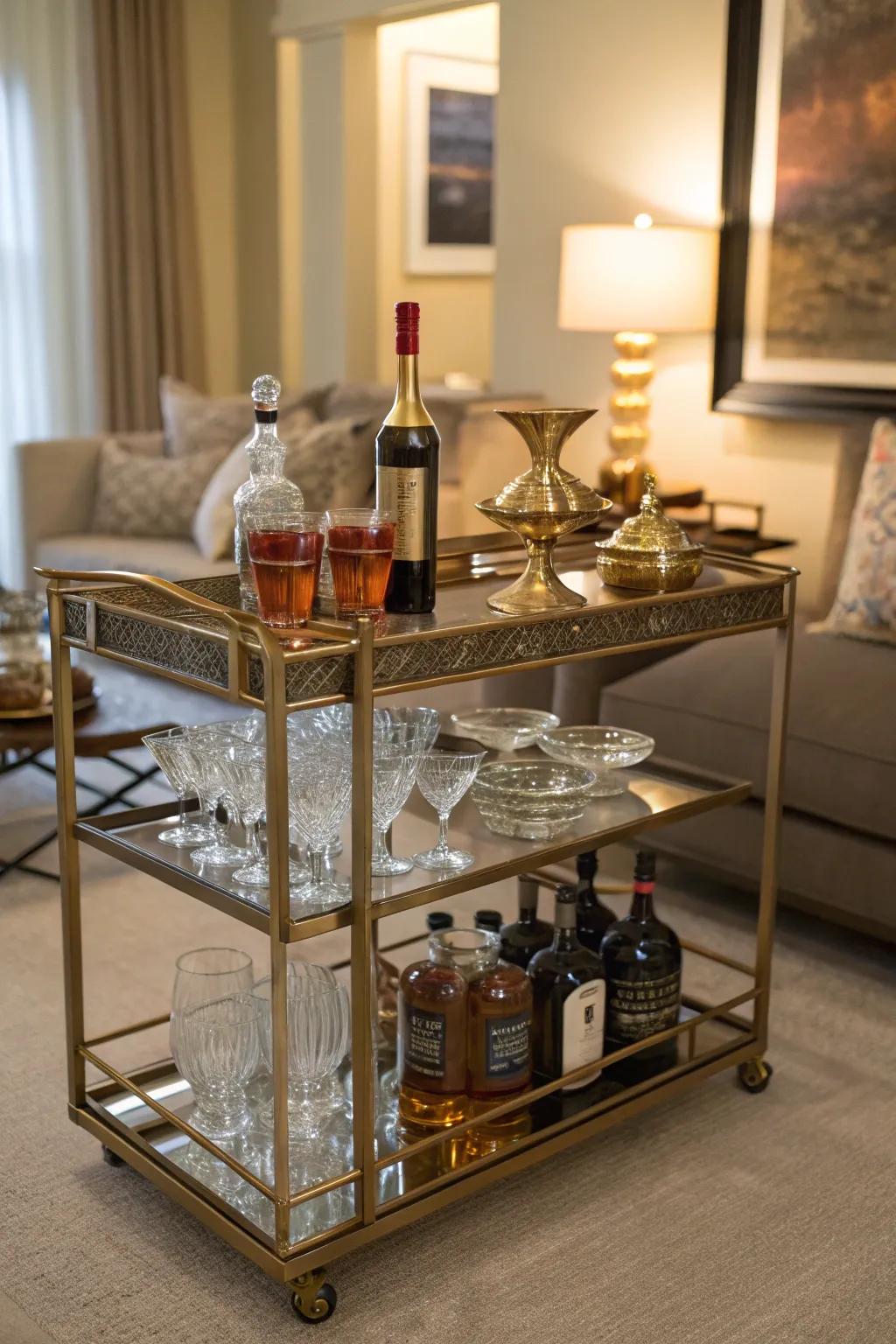 Infuse sophistication into your corner via a chic mobile bar.