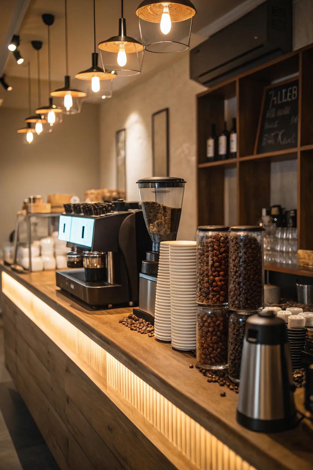 Accent lighting creates an inviting and warm ambiance.