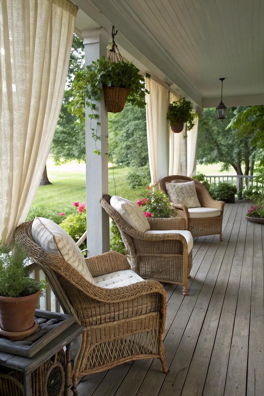 Twig furnishings append a quintessential touch to your rural porch.