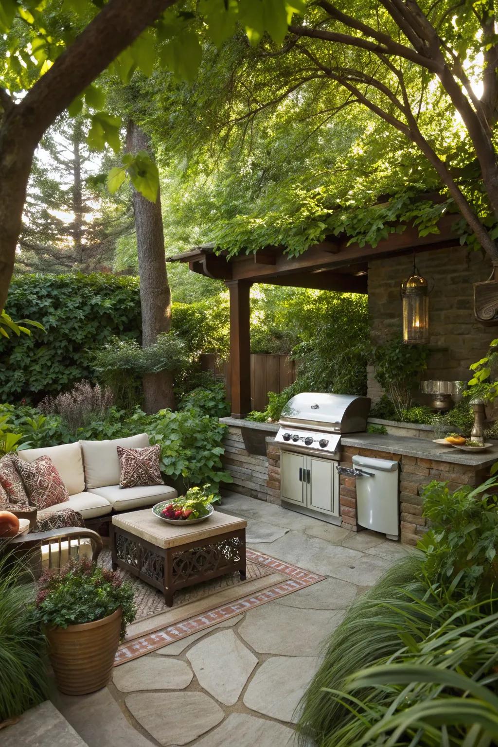 Integrating nature into your BBQ area creates a harmonious space.