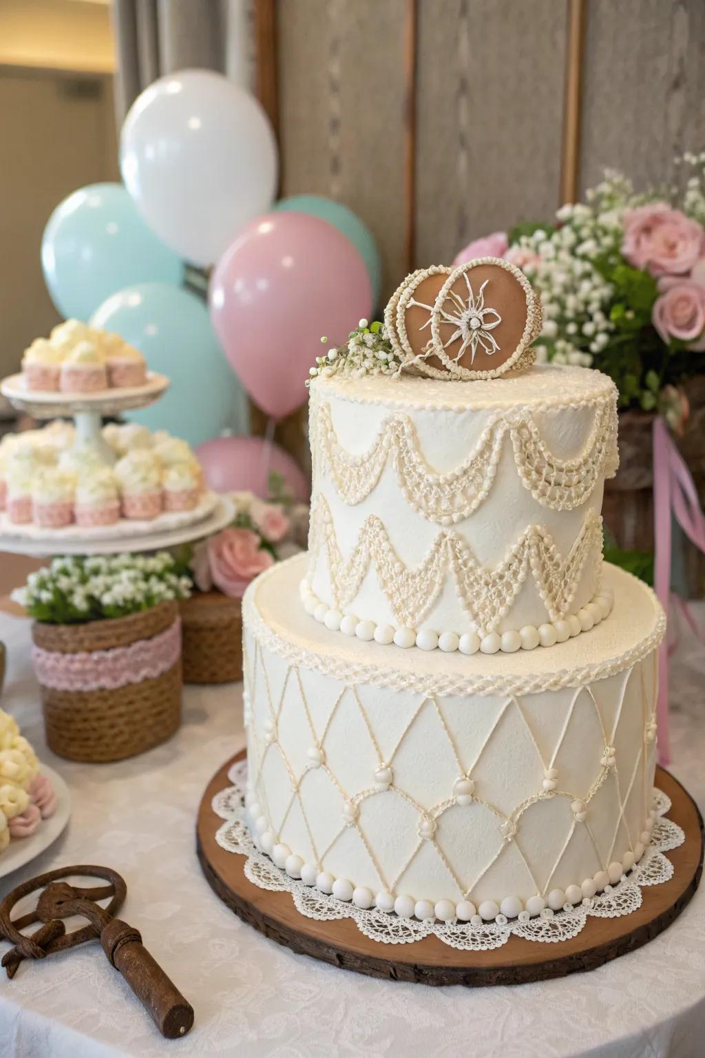 Cord and frill touches bring a homespun charm to this elegant cowgirl cake.