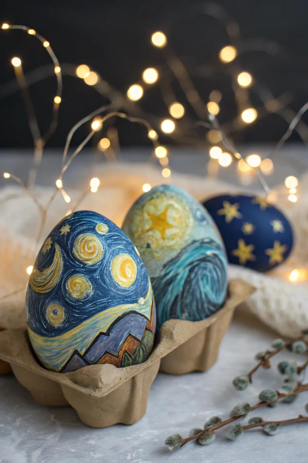 Night sky eggs that make a dreamy mood for night decor.