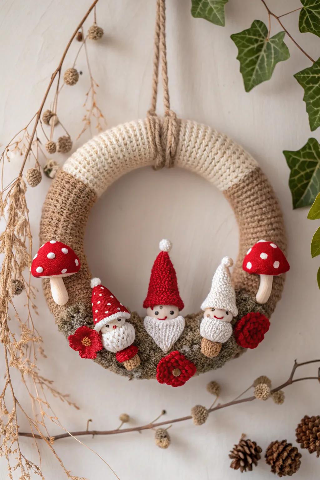 Bring a hint of woodland magic to your home with this enchanting crochet wreath, perfect for adding a whimsical flair to any space.