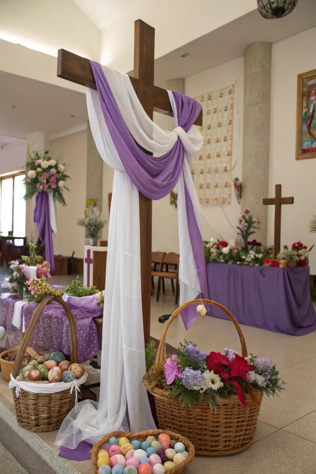 Cross with religious color-themed fabrics