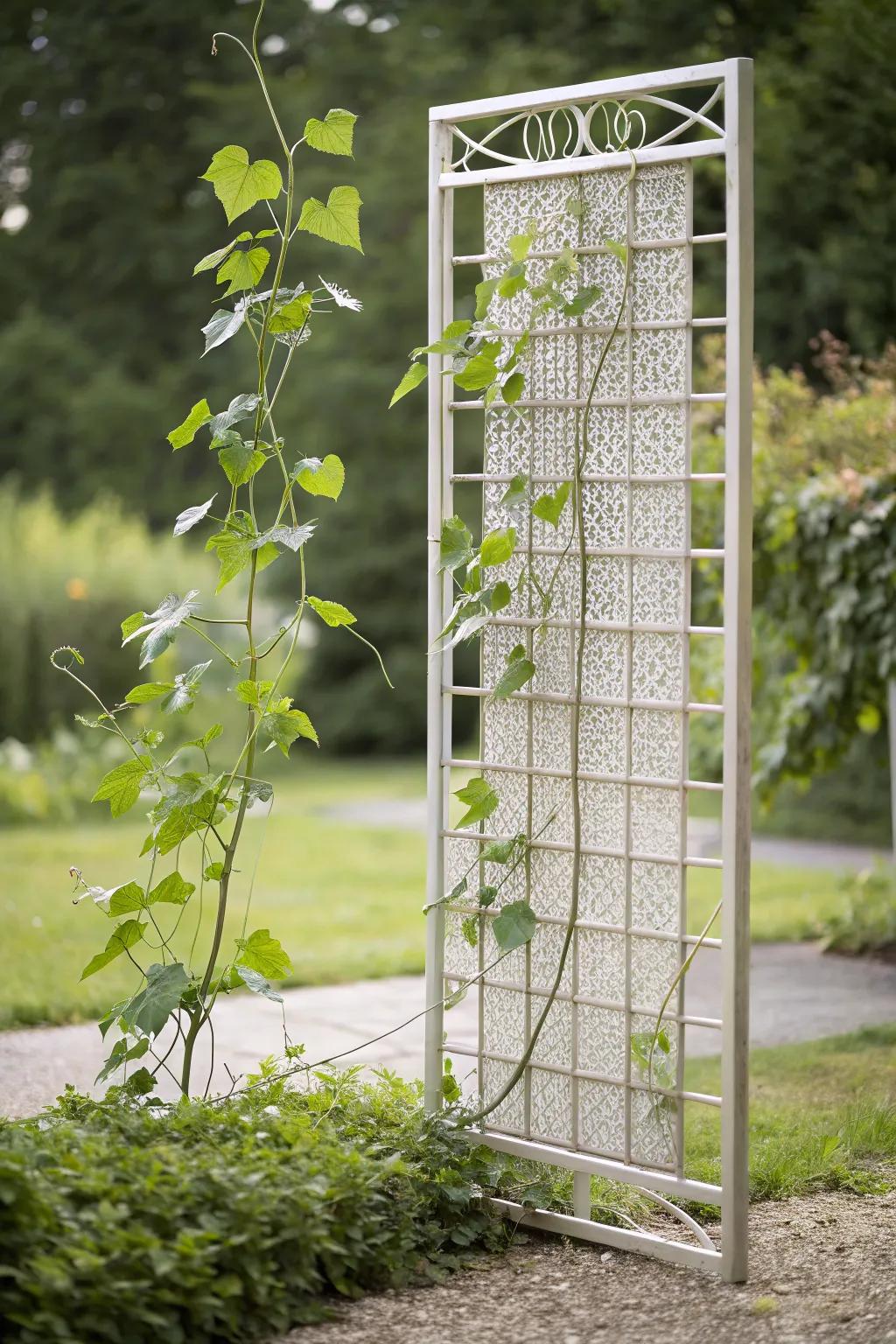 Enhance your garden using this chic metallic grid support, combining toughness with minimalist aesthetics.