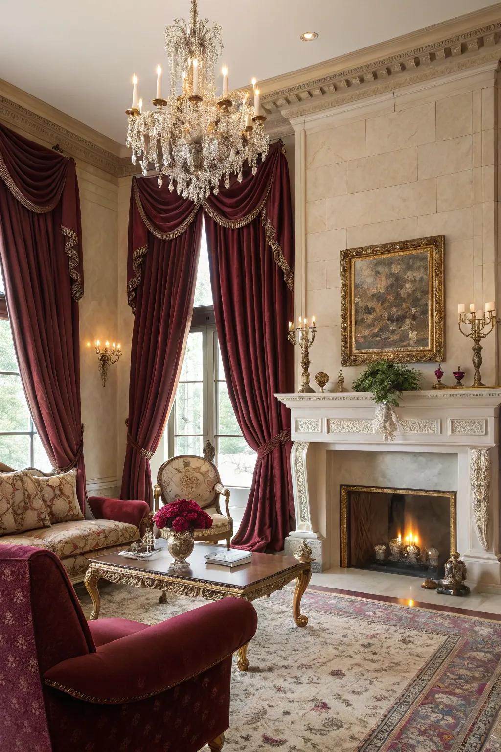 Velvet drapes add opulence and comfort to any environment.