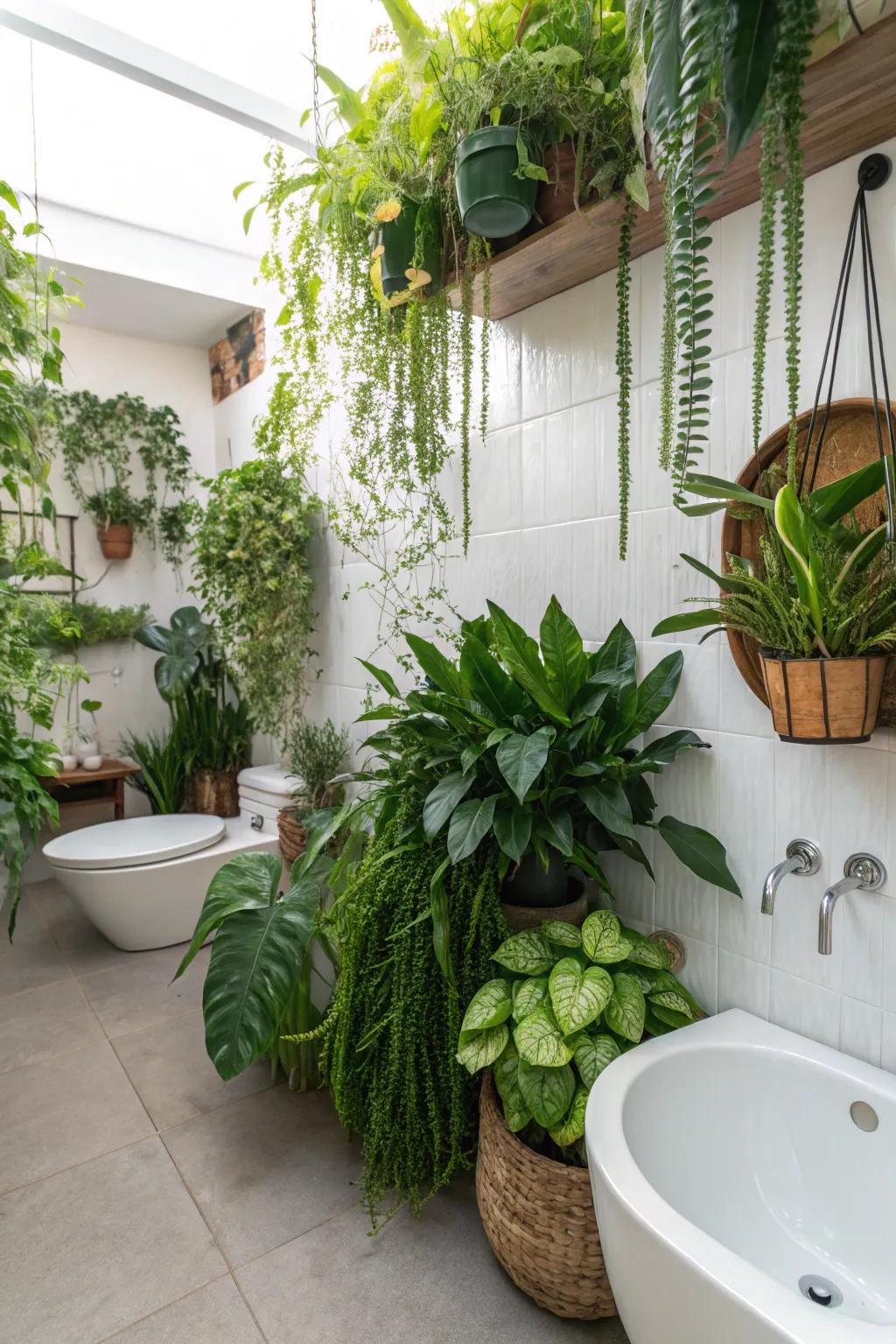 Plants bring a lively and energetic feel to your restroom.