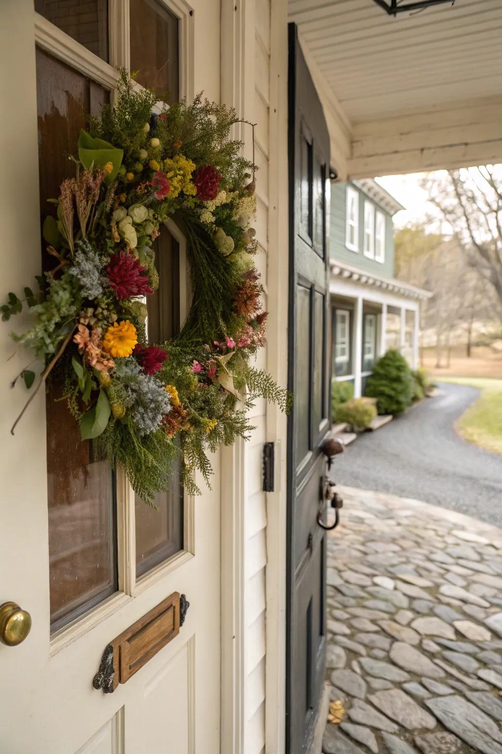 A seasonal ringlet door piece that evolves with the seasons.