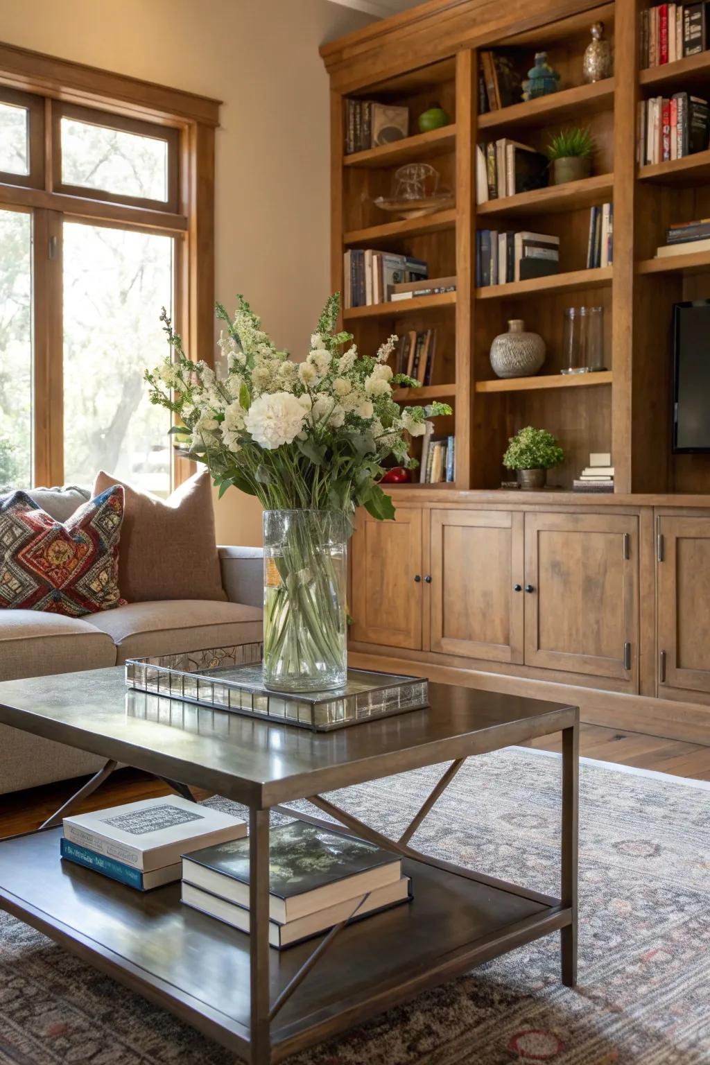 Blended resources fashion a vibrant and captivating living room.