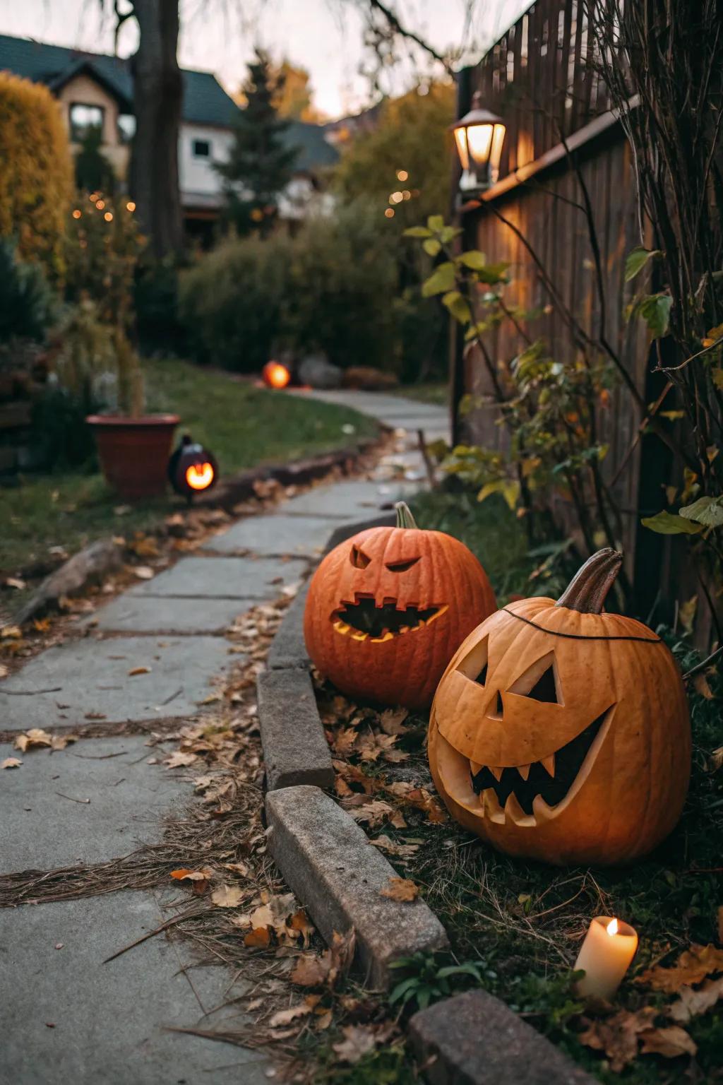 Friendly monster maw pumpkins that contribute eccentric charm.